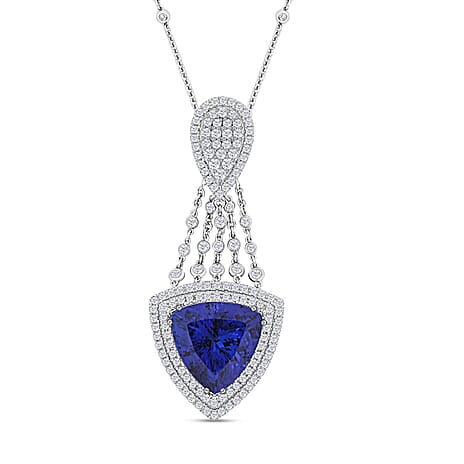 Certified and Appraised RHAPSODY 950 Platinum AAAA Tanzanite, E-F VS Diamond Necklace 22.15 ct.