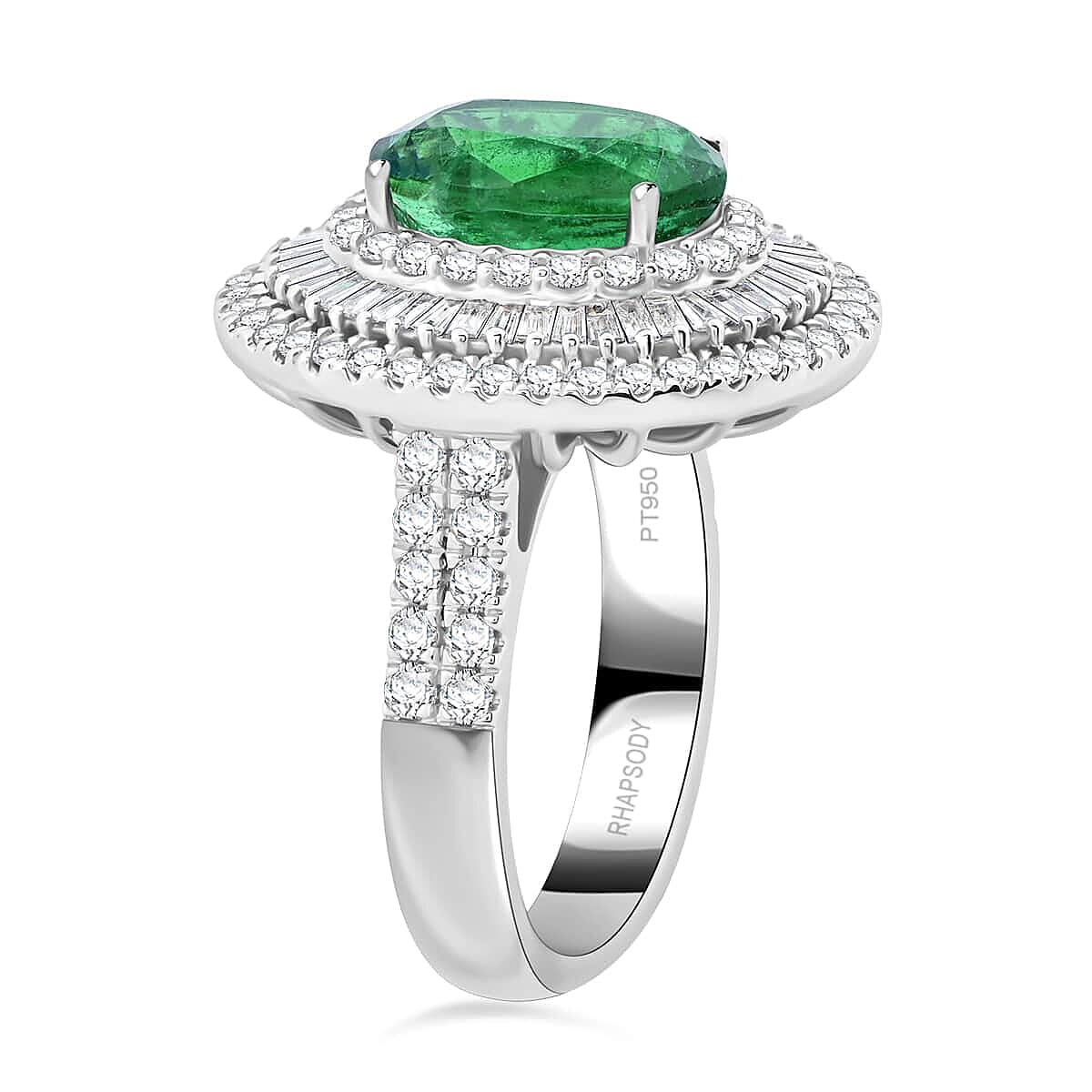 Certified and Appraised RHAPSODY 950 Platinum AAAA Kagem Zambian Emerald, Diamond Ring 5.40 Ct