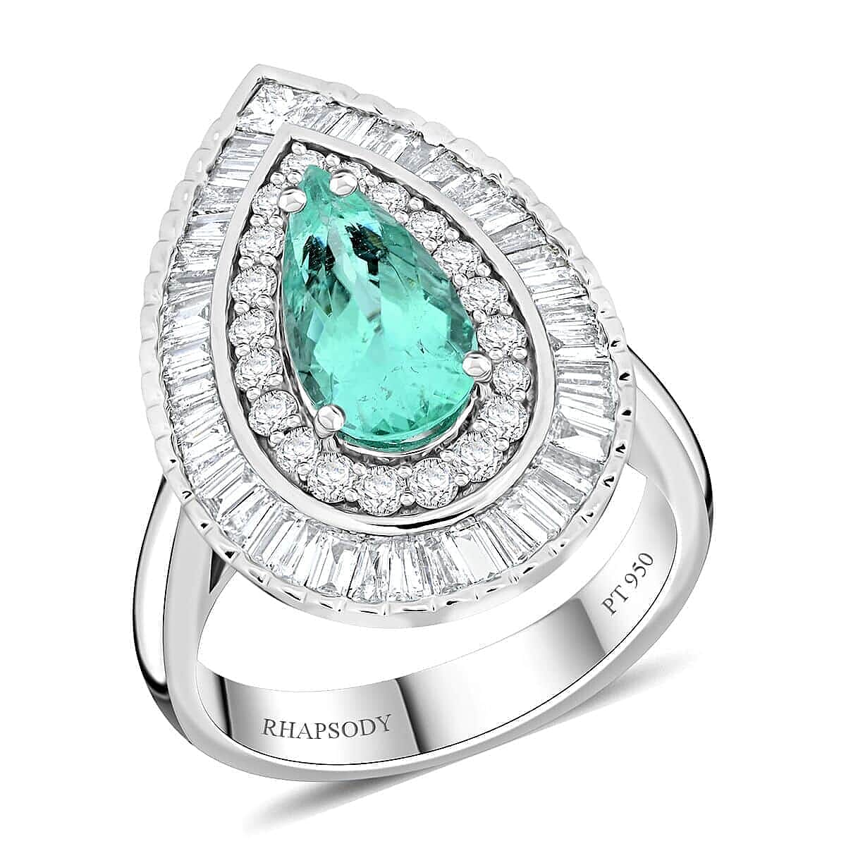 Certified and Appraised RHAPSODY 950 Platinum AAAA Paraiba Tourmaline, E-F VS Diamond Ring 3.20 Ct