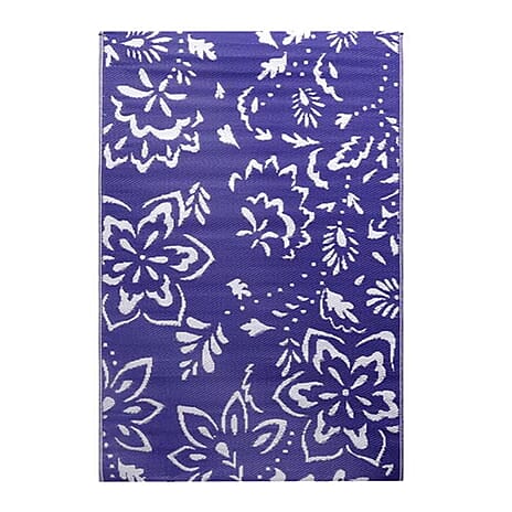 Floral Pattern Outdoor Reversible Rug (Size 180x120 cm) - Blue