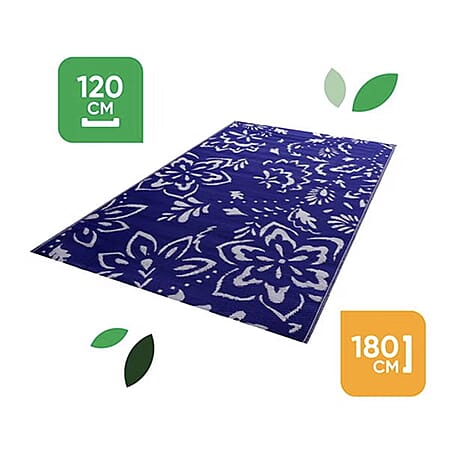 Floral Pattern Outdoor Reversible Rug (Size 180x120 cm) - Blue