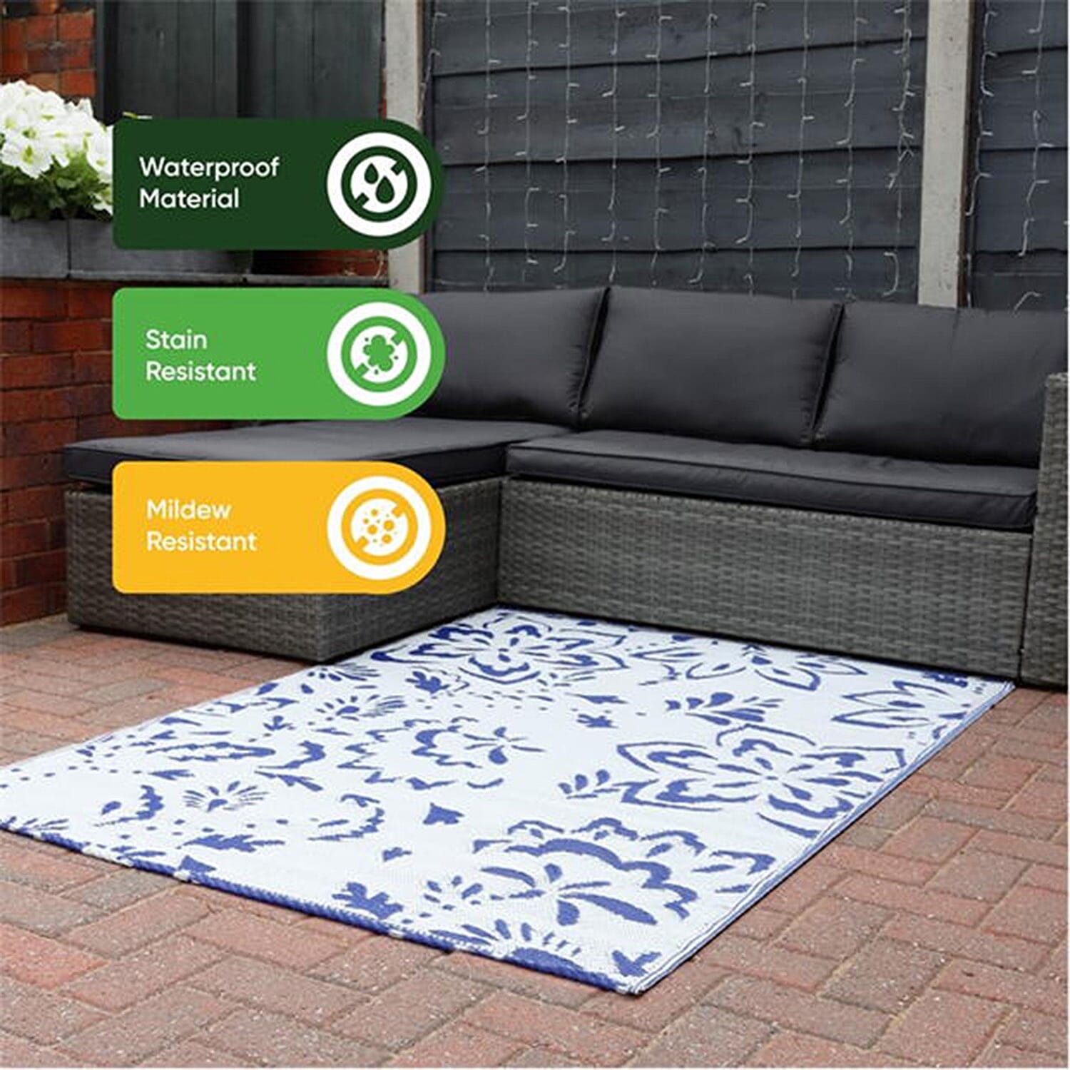 Floral Pattern Outdoor Reversible Rug (Size 120x180 cm) - Blue