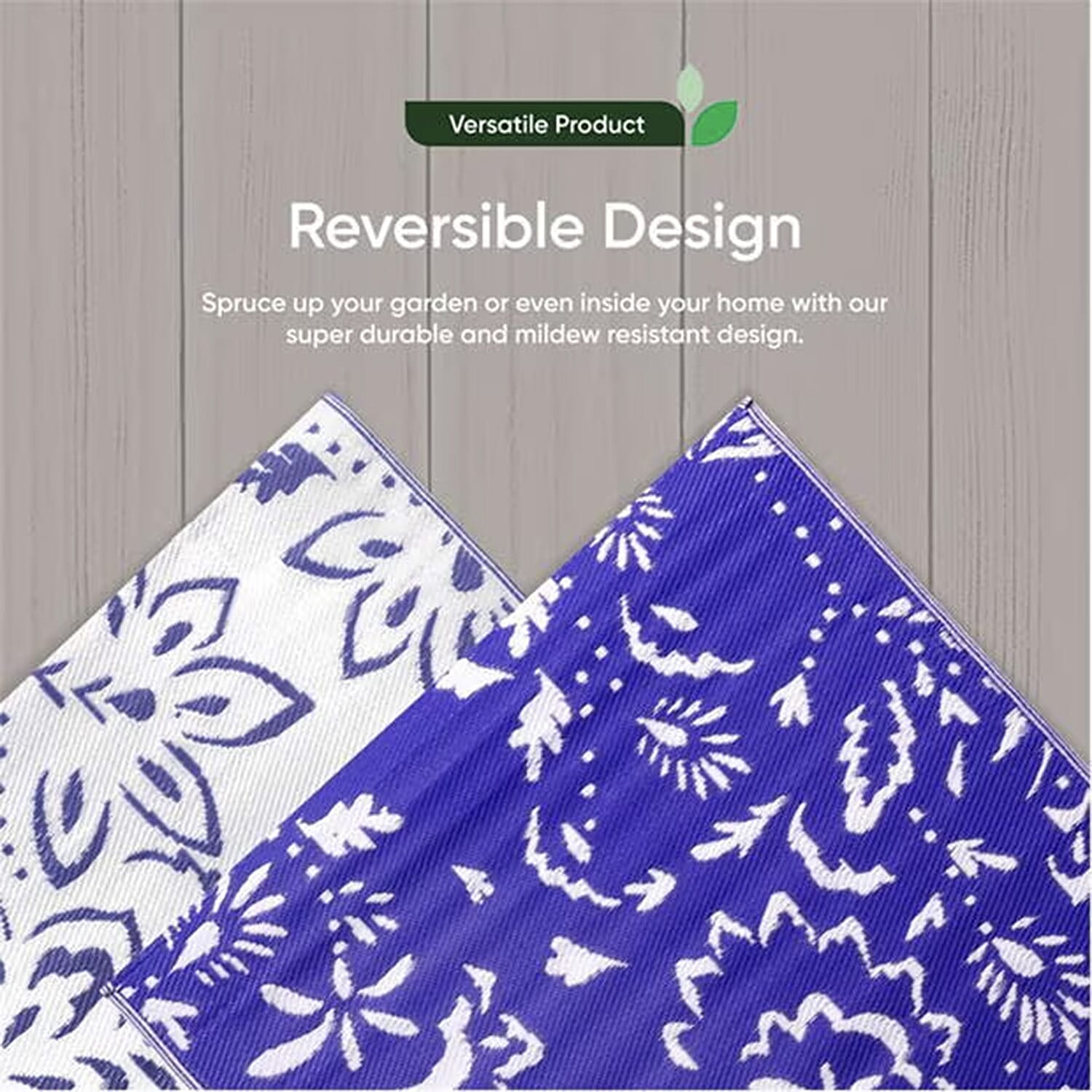 Floral Pattern Outdoor Reversible Rug (Size 120x180 cm) - Blue