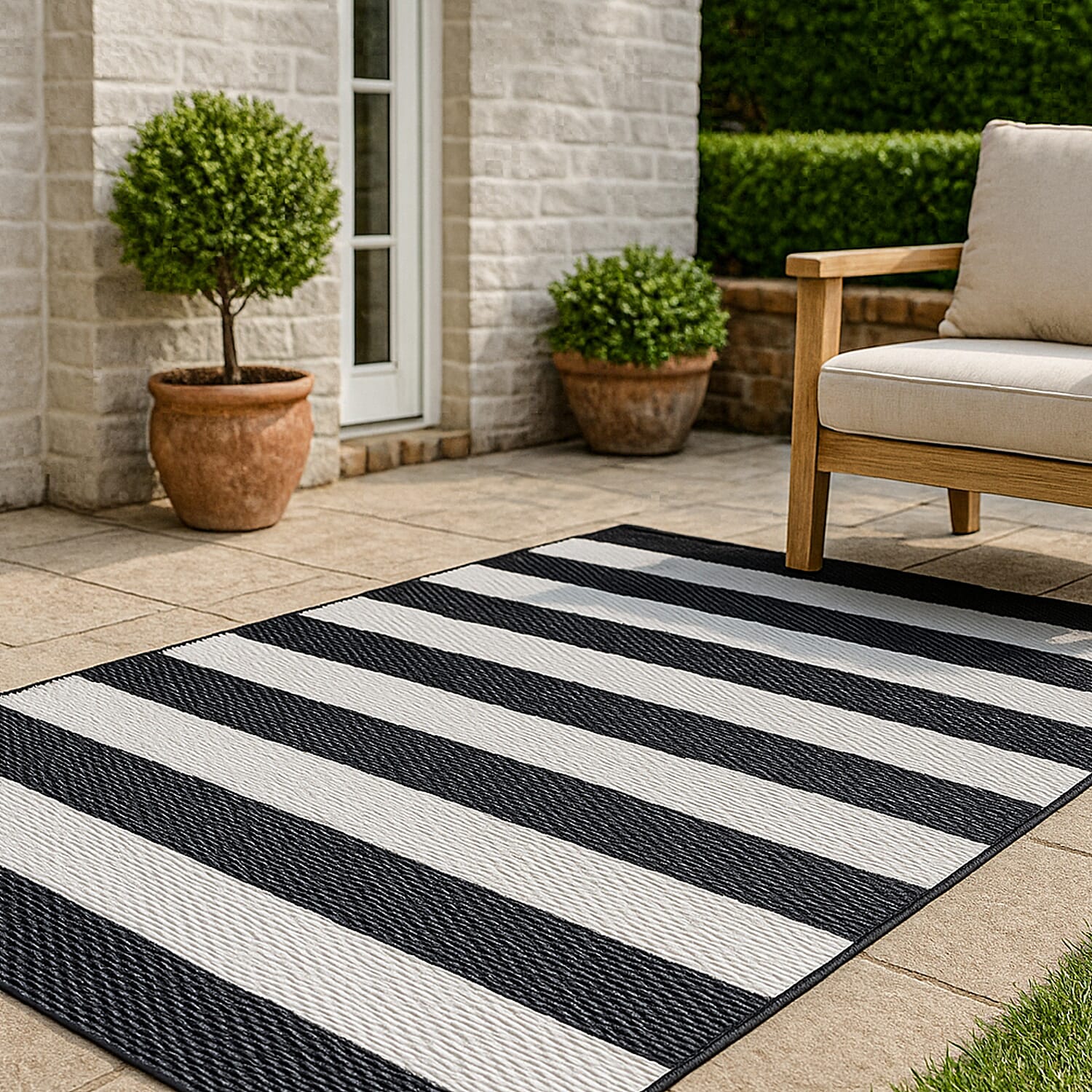Zebra Pattern Outdoor Reversible Rug (Size 180x120 cm) - White & Blue