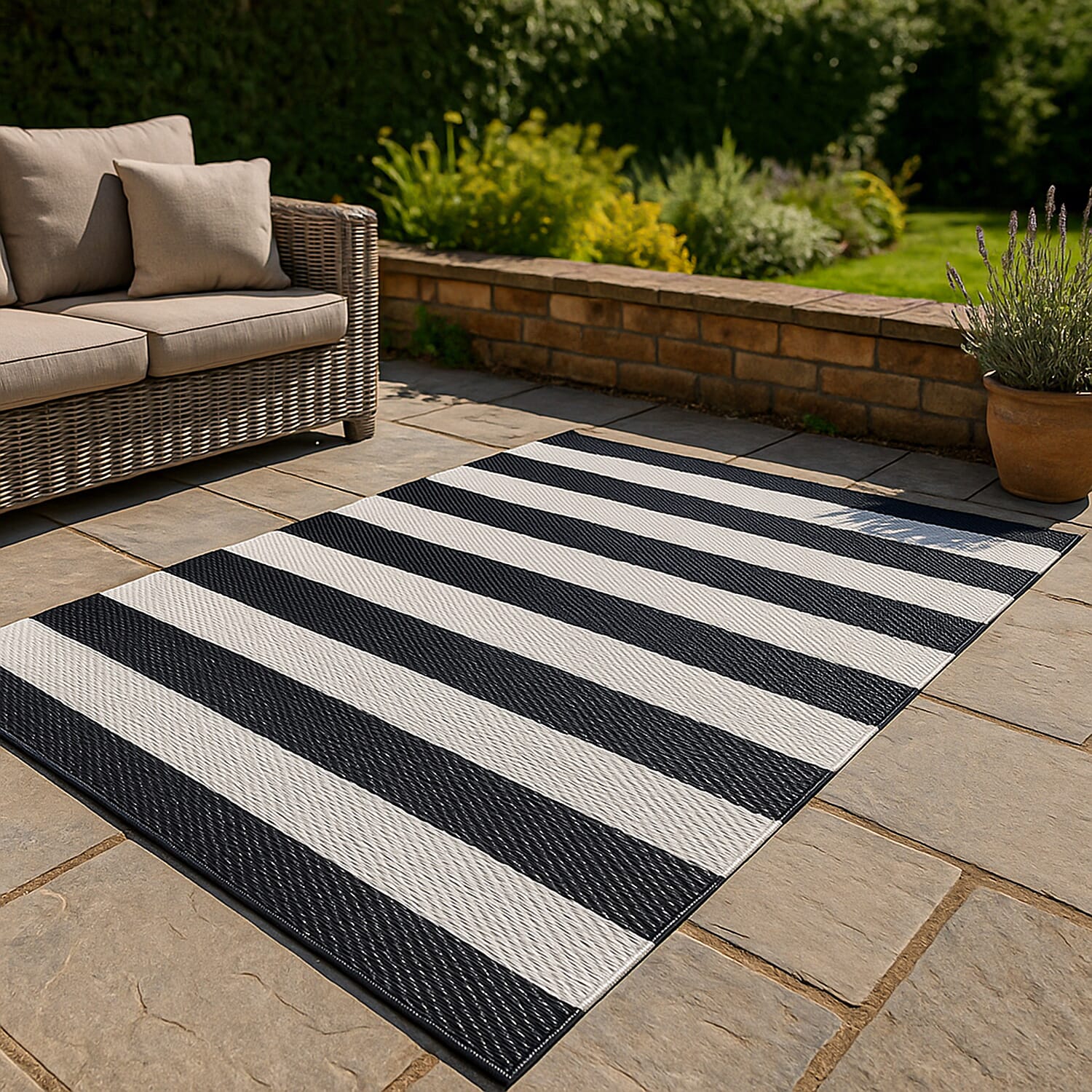 Zebra Pattern Outdoor Reversible Rug (Size 180x120 cm) - White & Blue