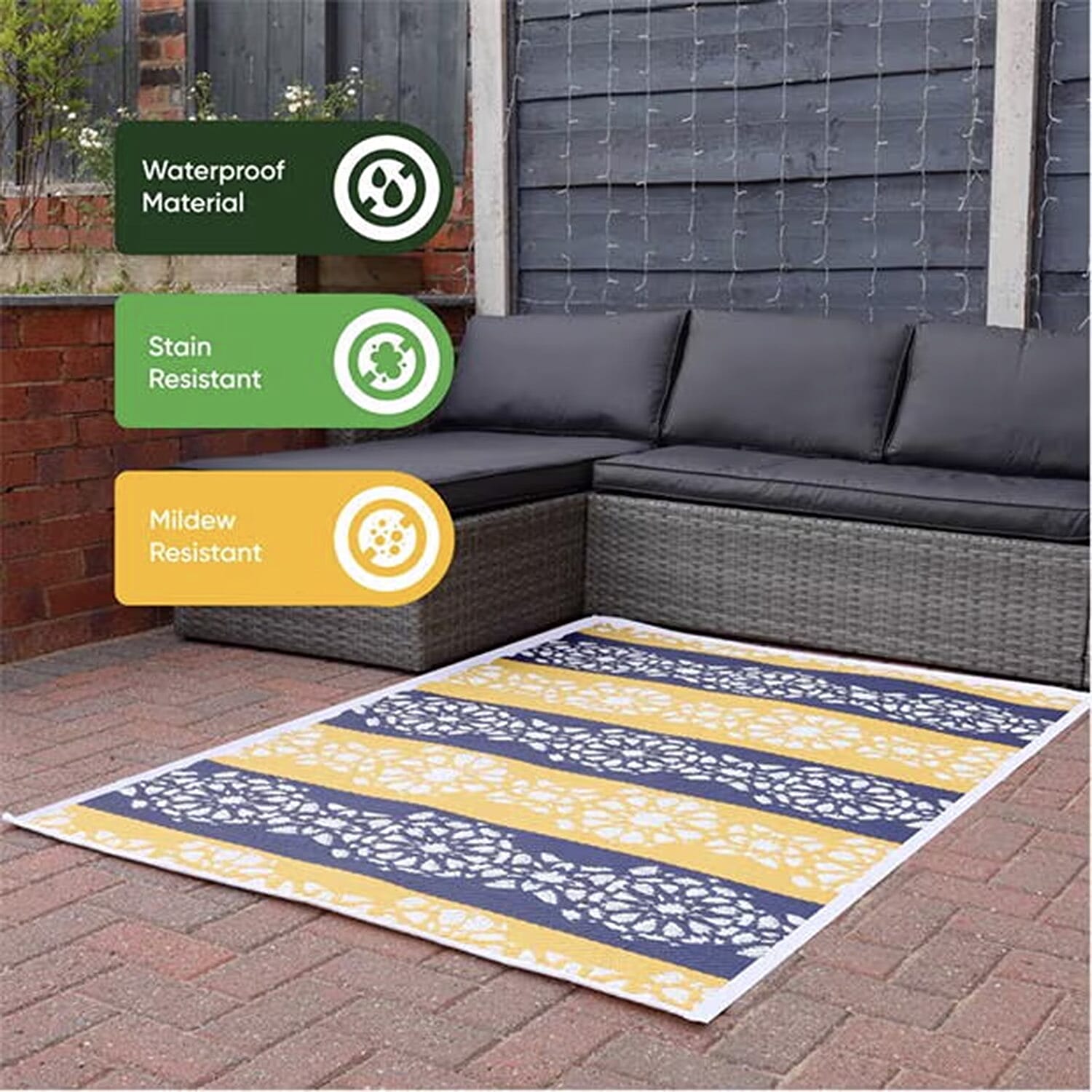 Casablanca Mosaic Print Outdoor Reversible Rug (Size 180x120 cm) - Yellow