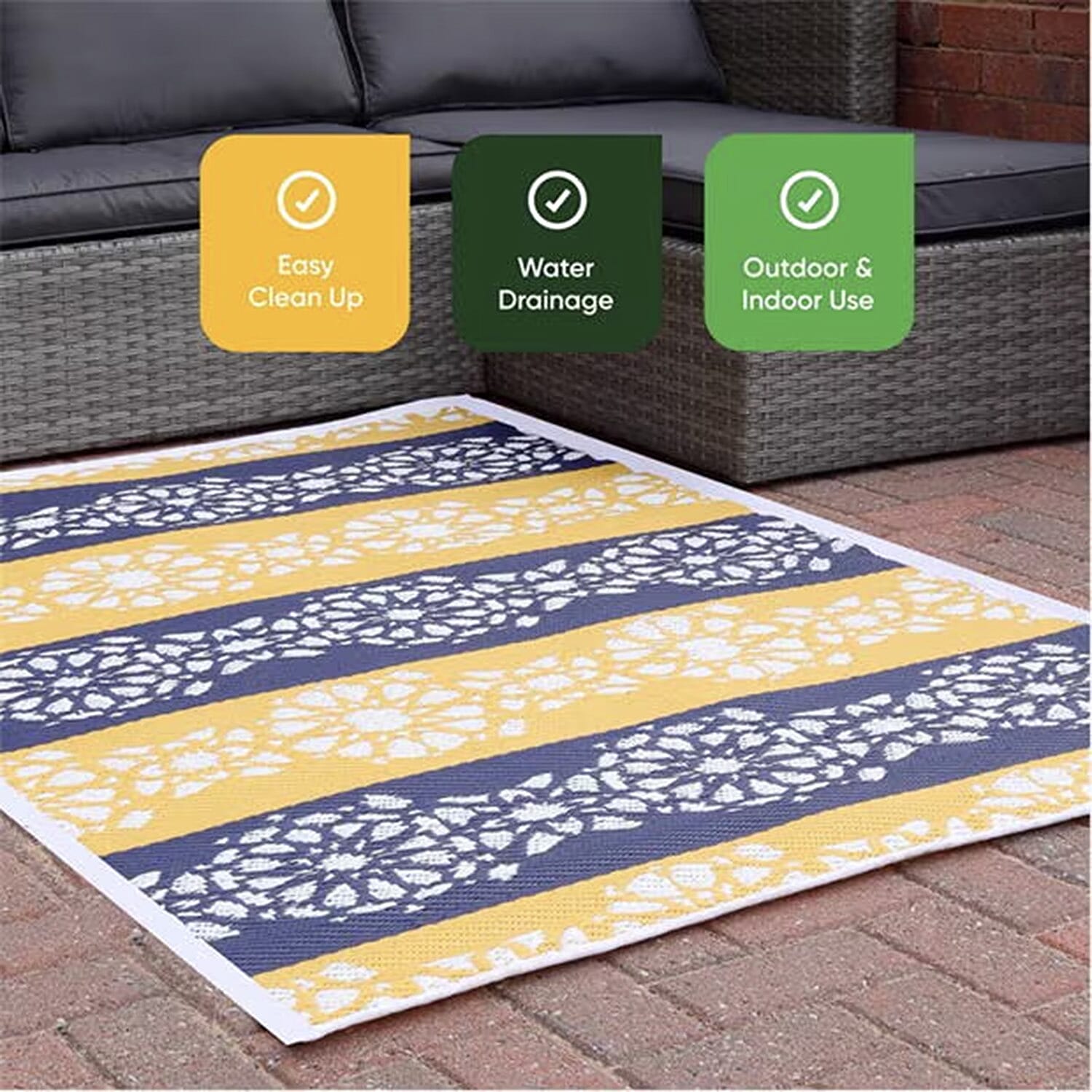 Casablanca Mosaic Print Outdoor Reversible Rug (Size 180x120 cm) - Yellow