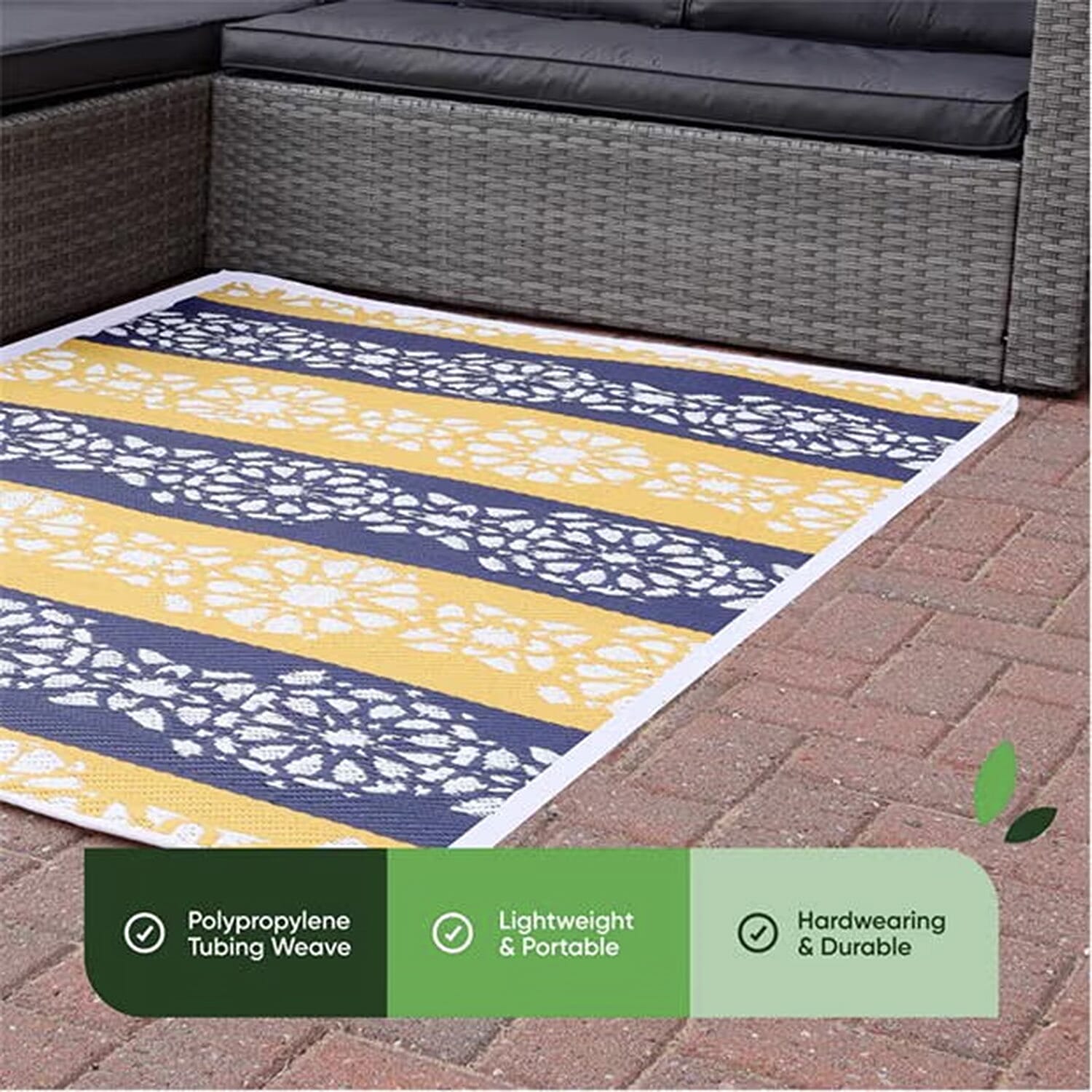 Casablanca Mosaic Print Outdoor Reversible Rug (Size 180x120 cm) - Yellow