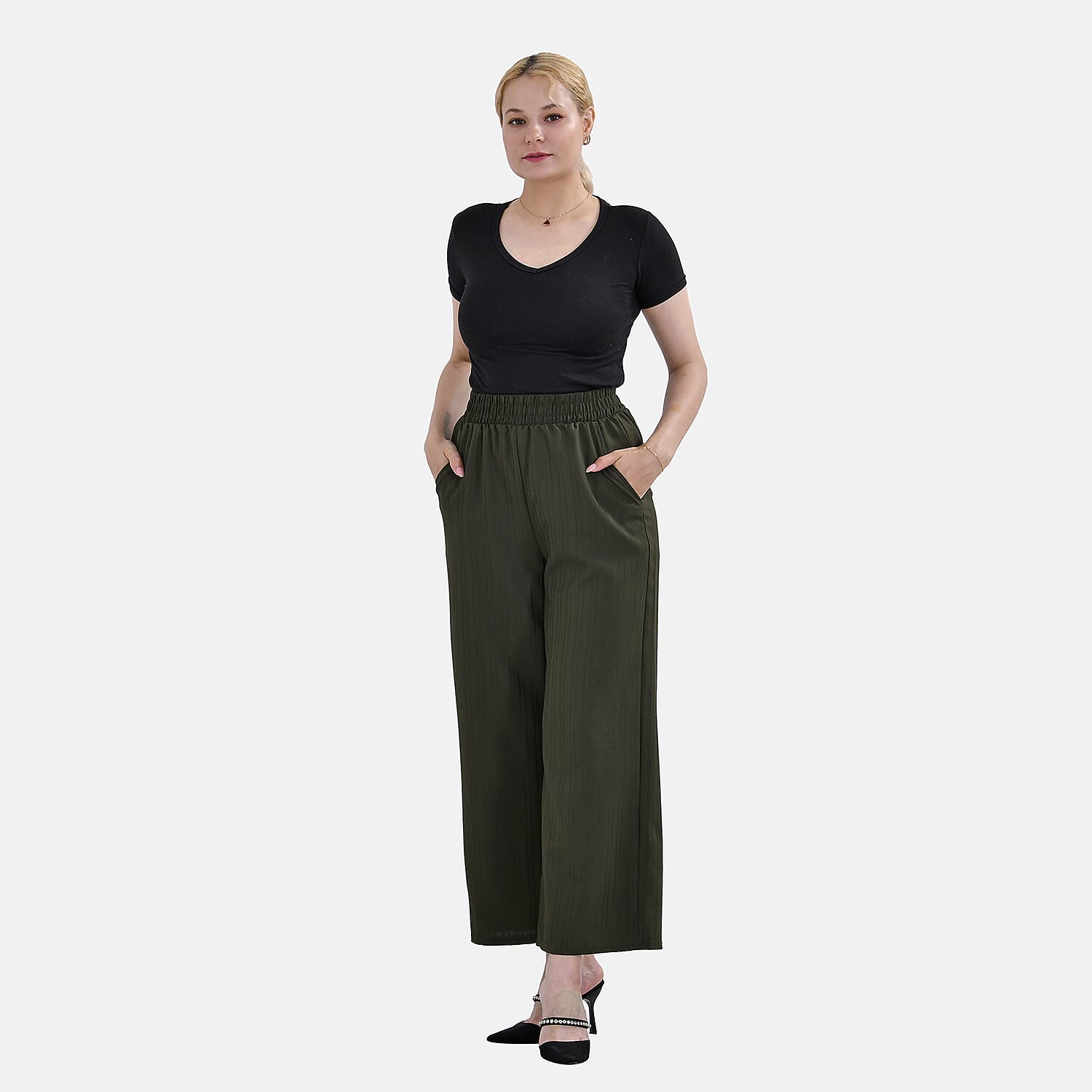 La Marey Wide Leg Pant with Elastic Waistband (Size M) - Dark Green