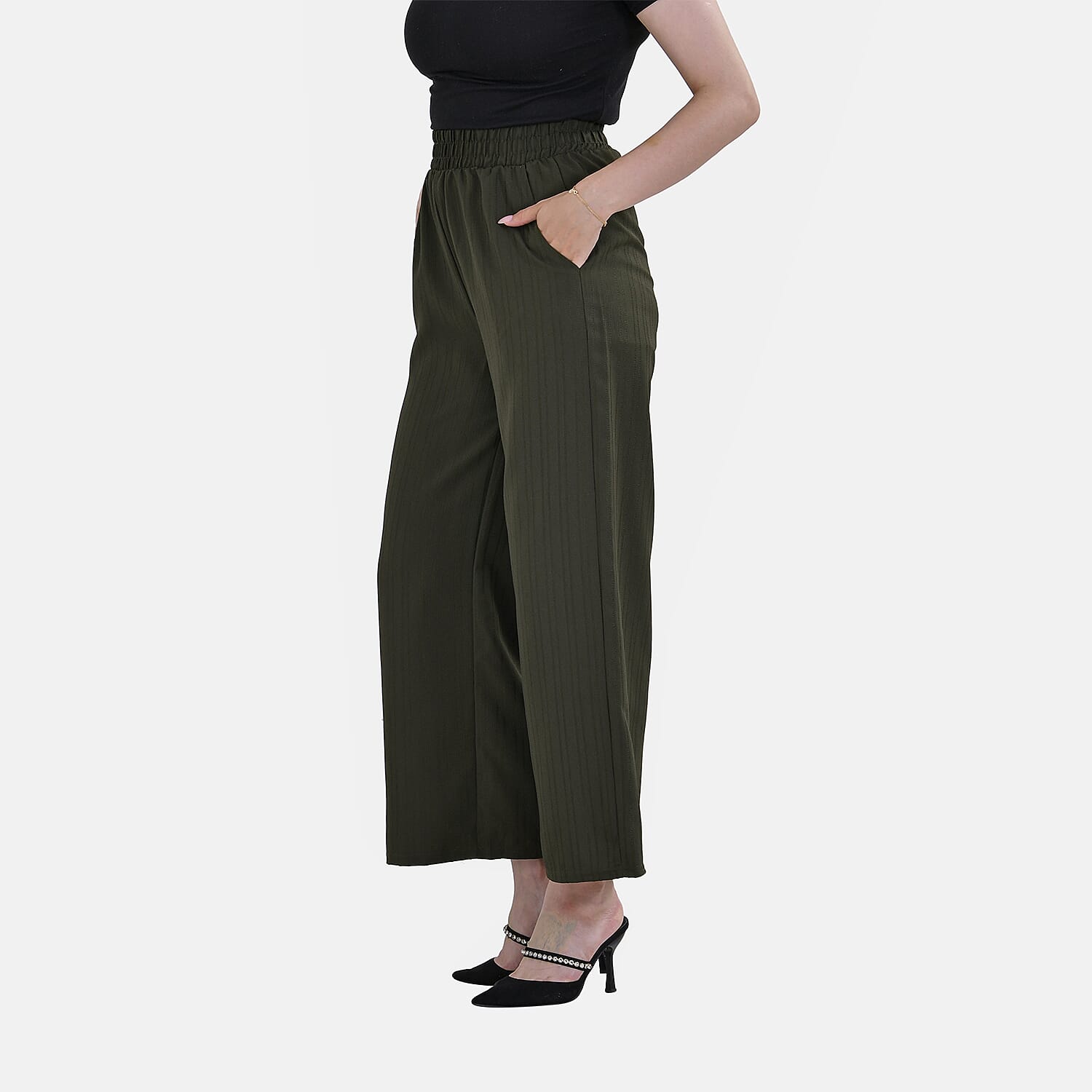 La Marey Wide Leg Pant with Elastic Waistband (Size M) - Dark Green