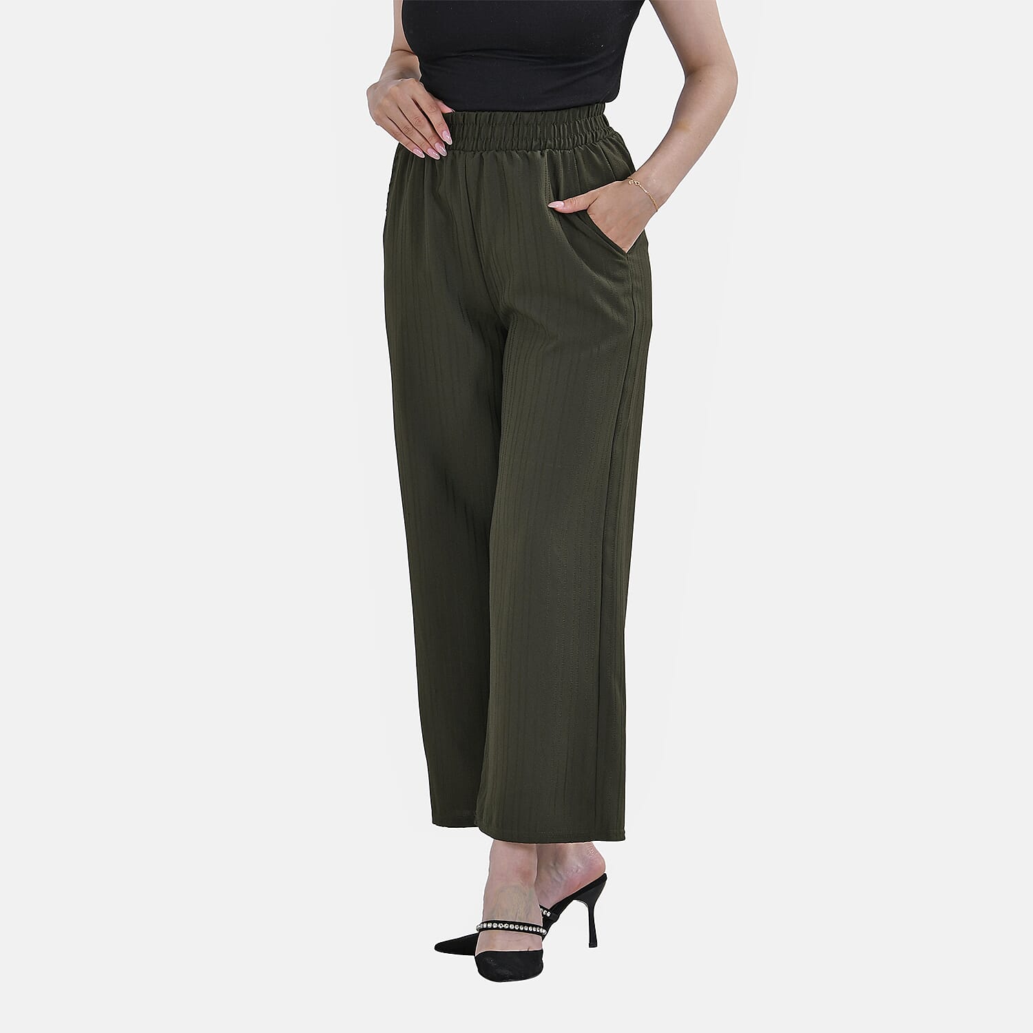 La Marey Wide Leg Pant with Elastic Waistband (Size M) - Dark Green