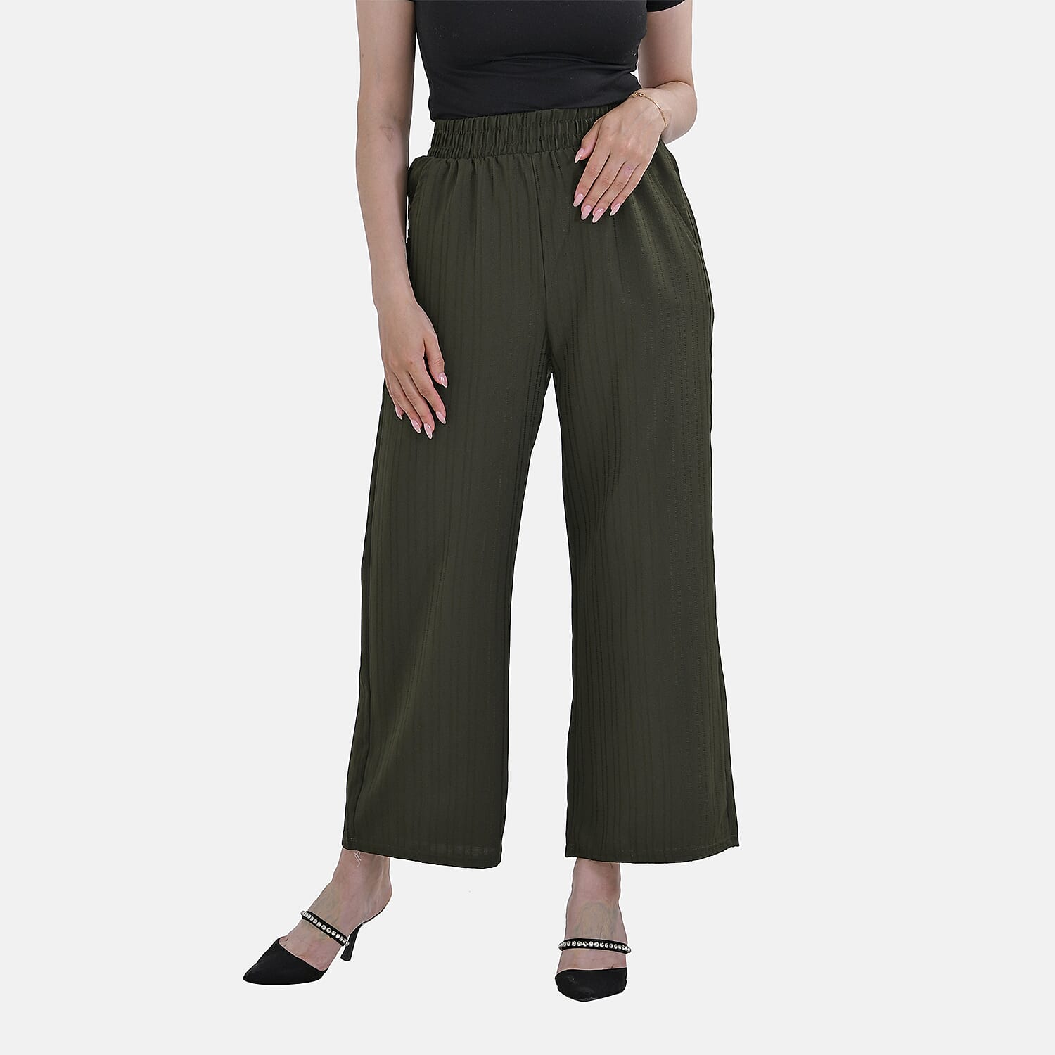 La Marey Wide Leg Pant with Elastic Waistband (Size M) - Dark Green