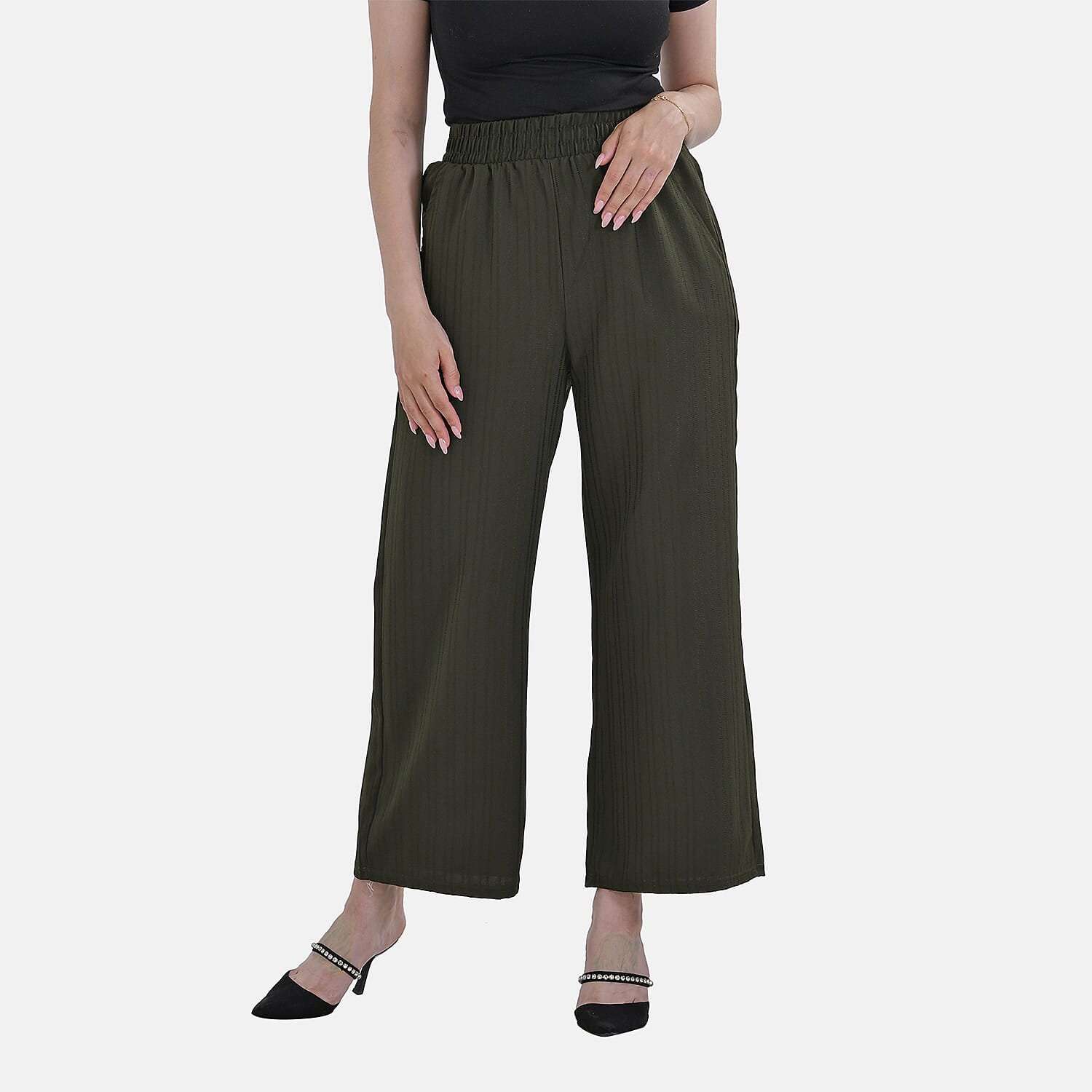 La Marey Wide Leg Pant with Elastic Waistband (Size L) - Dark Green