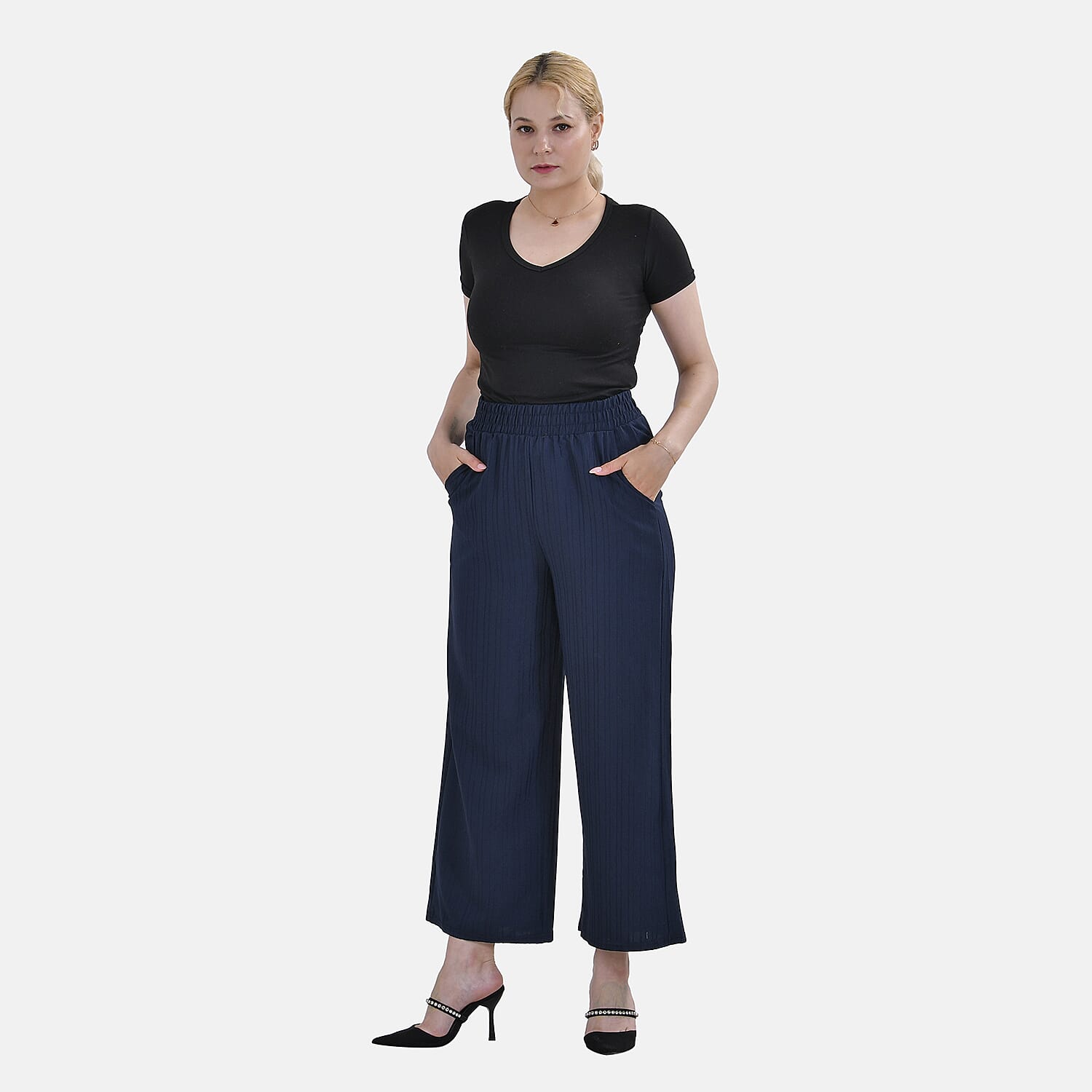 La Marey Wide Leg Pant with Elastic Waistband (Size M) - Blue