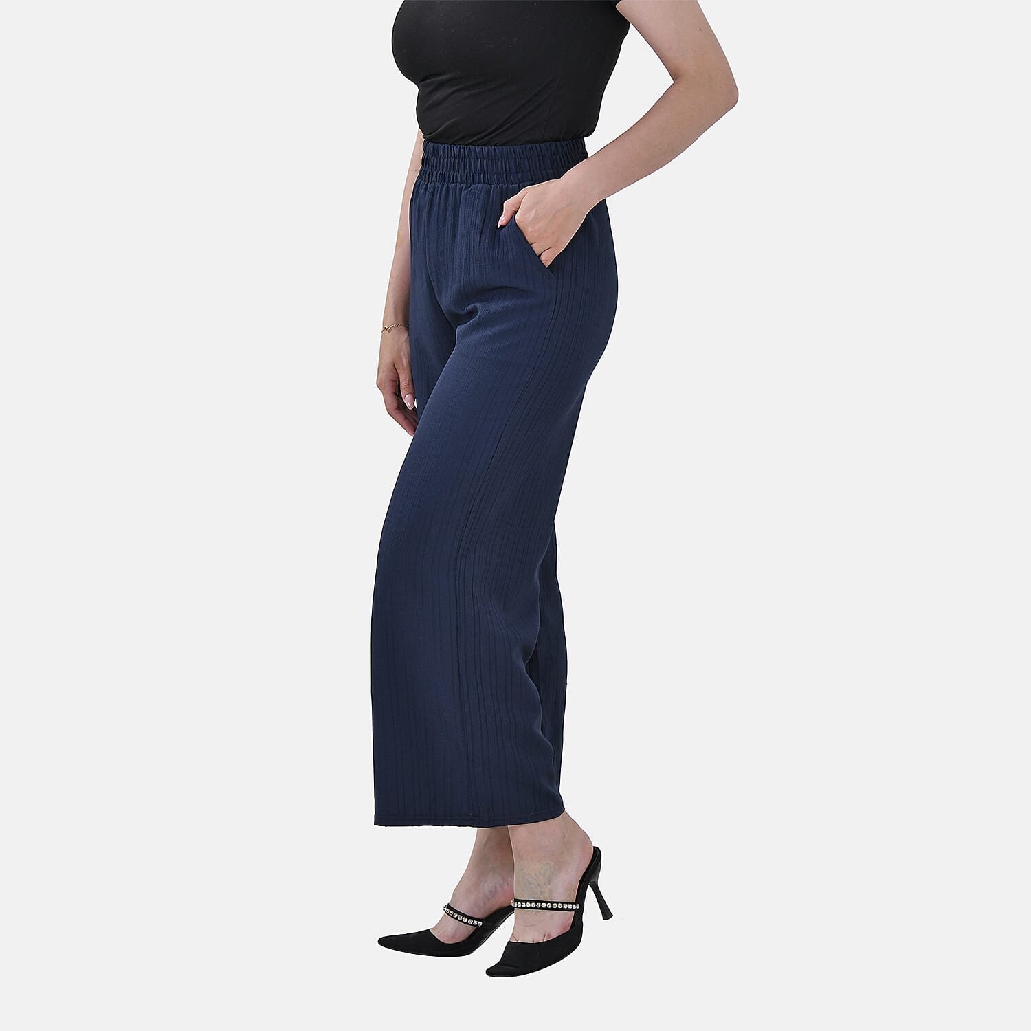 La Marey Wide Leg Pant with Elastic Waistband (Size M) - Blue