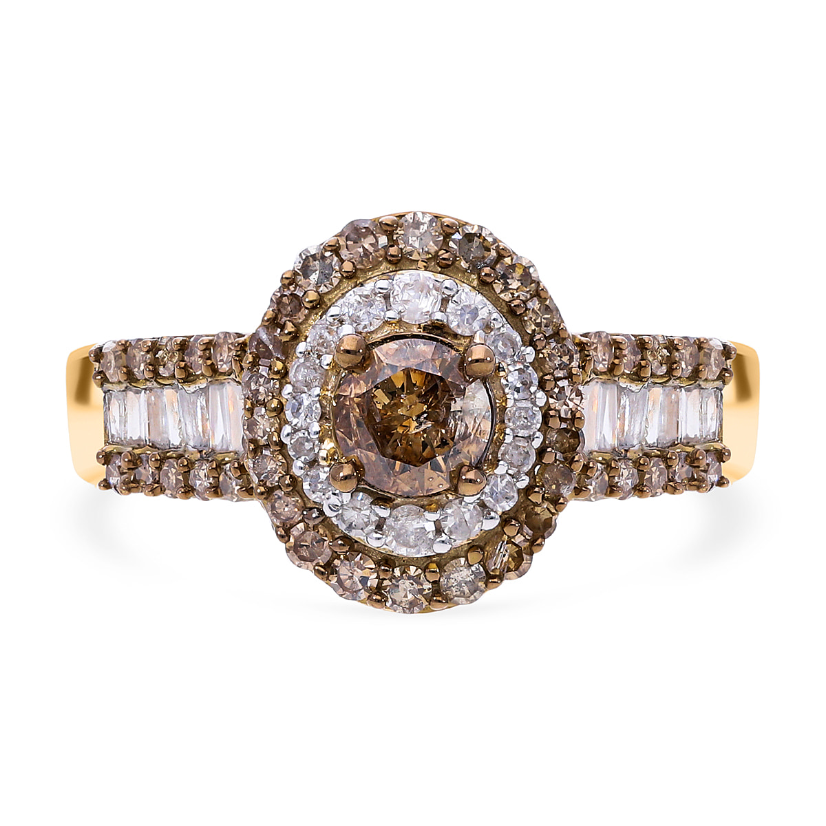 Doorbuster - 9K Yellow Gold SGL Certified Natural Champagne and White Diamond Ring 1.00 ct (Center Stone 0.36cts)
