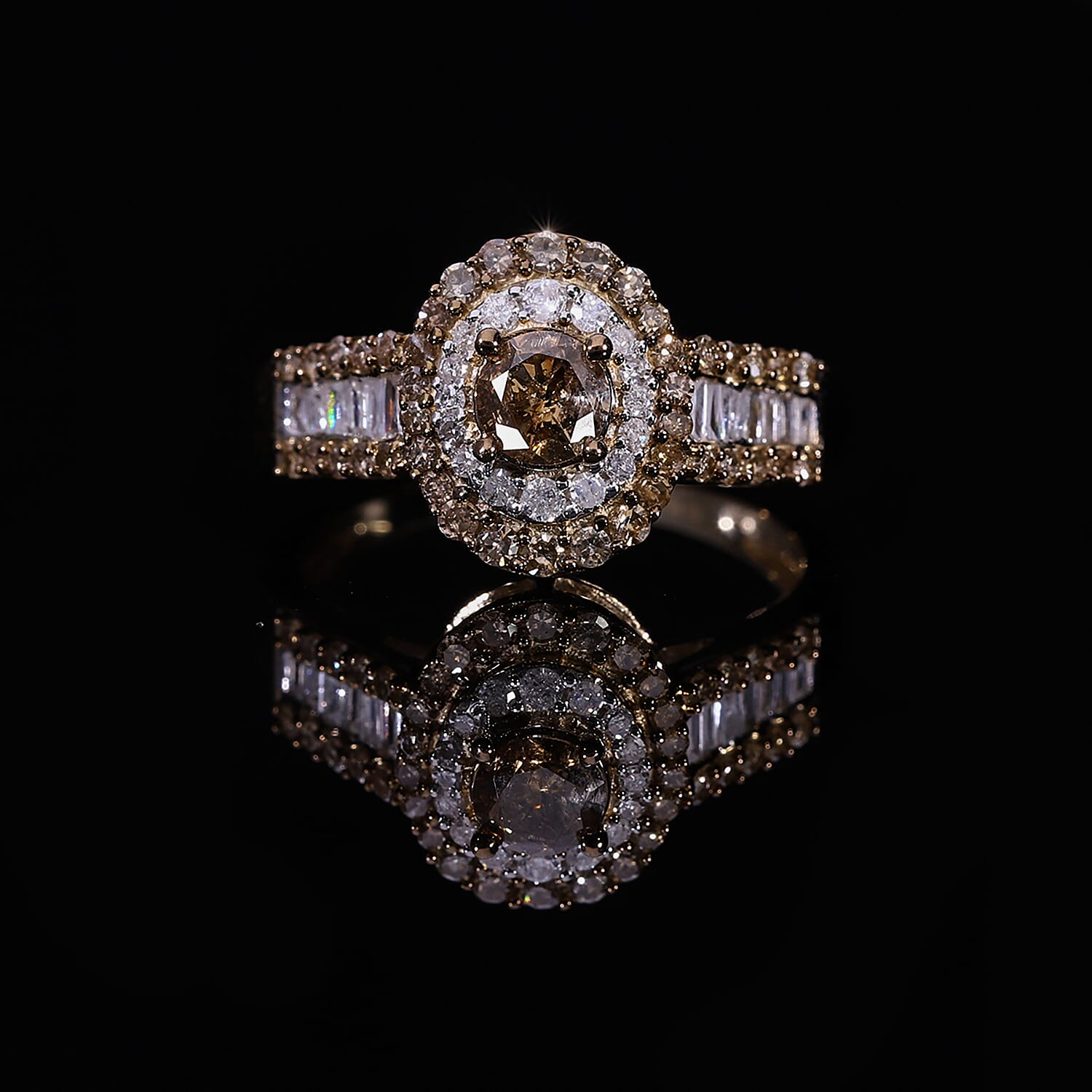 Doorbuster - 9K Yellow Gold SGL Certified Natural Champagne and White Diamond Ring 1.00 ct (Center Stone 0.36cts)