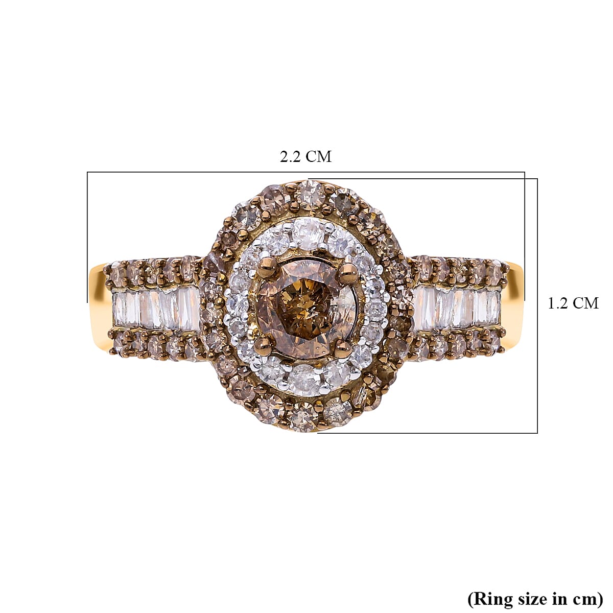 Doorbuster - 9K Yellow Gold SGL Certified Natural Champagne and White Diamond Ring 1.00 ct (Center Stone 0.36cts)