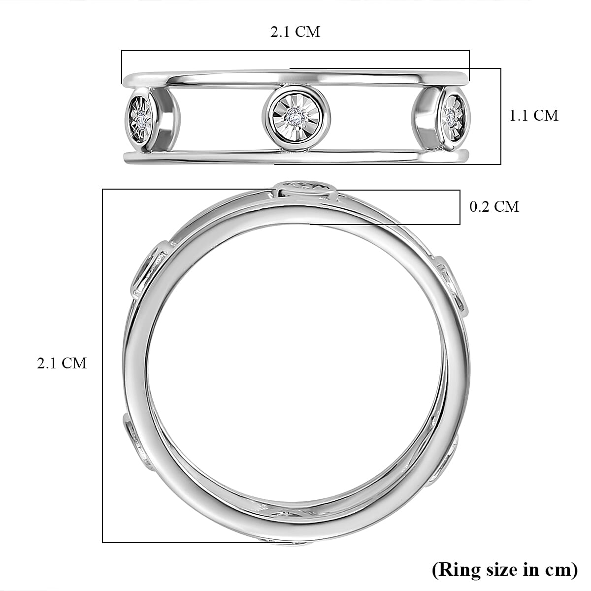 Diamond 6 Stone Band Ring in Rhodium Overlay Sterling Silver