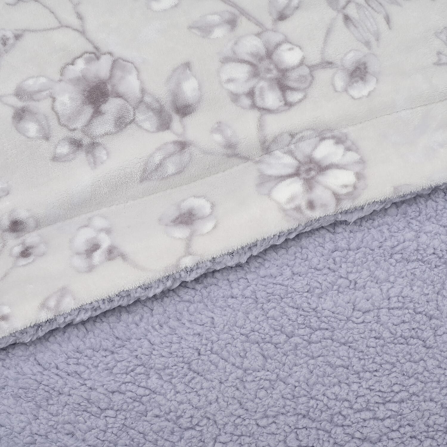 Polyester Flower and Leaves Blanket (Size 2x1 m) - White & Blue