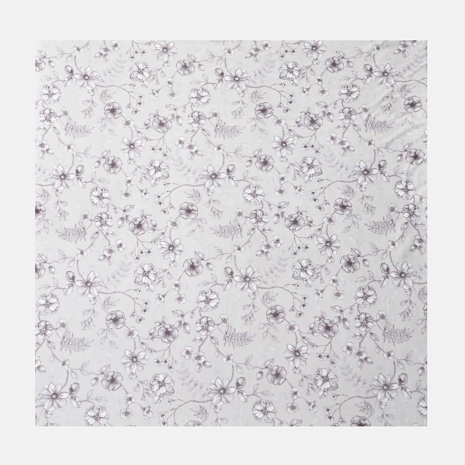 Polyester Flower and Leaves Blanket (Size 2x1 m) - White & Blue