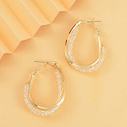 White Austrian Crystal Hoop Earrings in Silver Tone