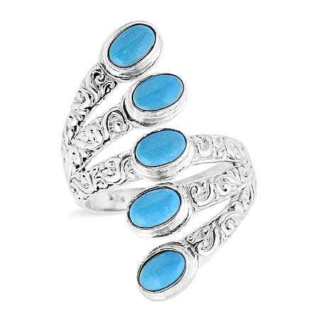 Royal Bali - Arizona Sleeping Beauty Turquoise 5 Stone Ring Sterling Silver 2.05 Ct, Silver Wt. 5.40 GM