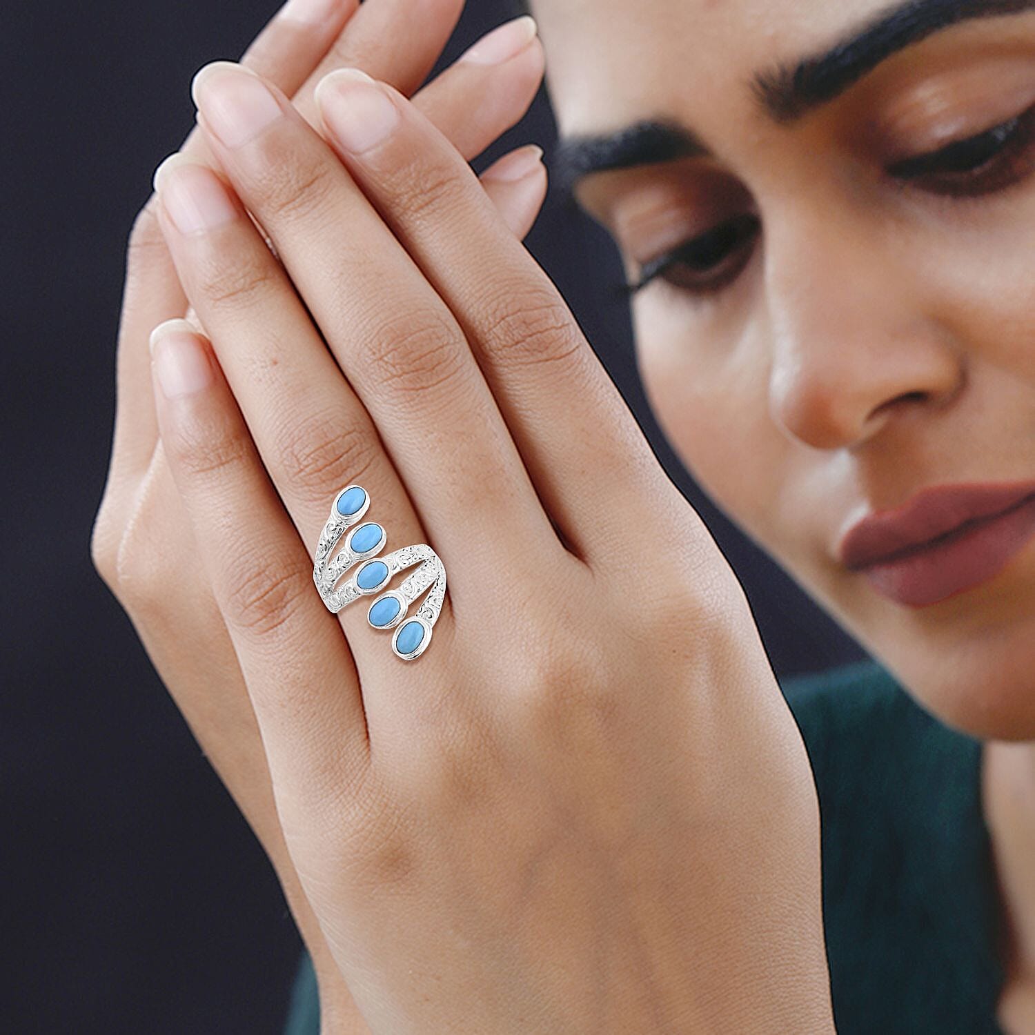 Royal Bali - Arizona Sleeping Beauty Turquoise 5 Stone Ring Sterling Silver 2.05 Ct, Silver Wt. 5.40 GM