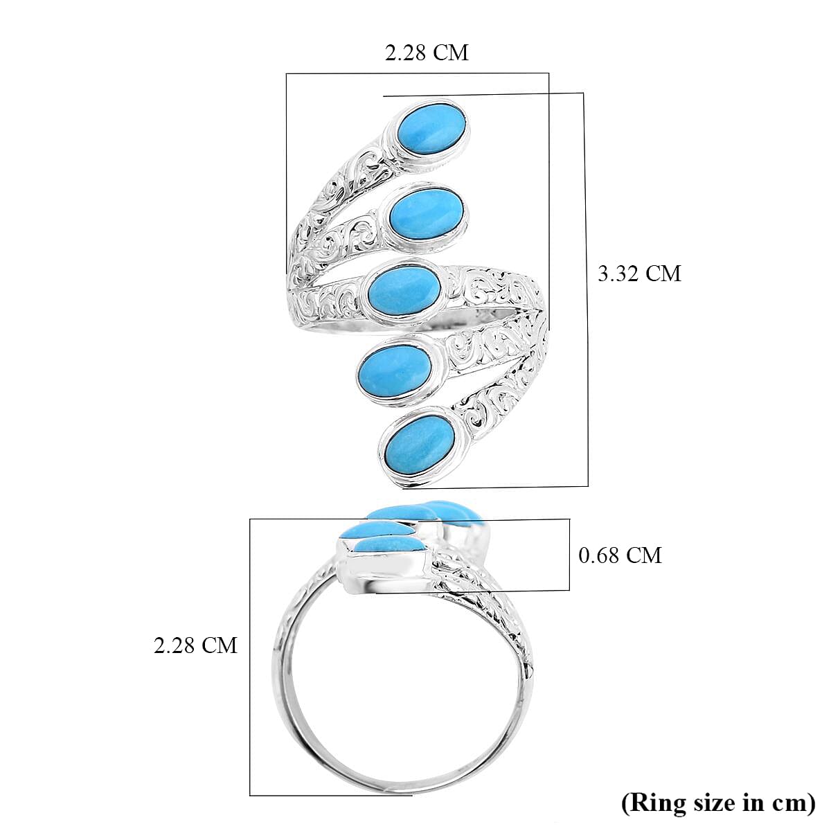 Royal Bali - Arizona Sleeping Beauty Turquoise 5 Stone Ring Sterling Silver 2.05 Ct, Silver Wt. 5.40 GM