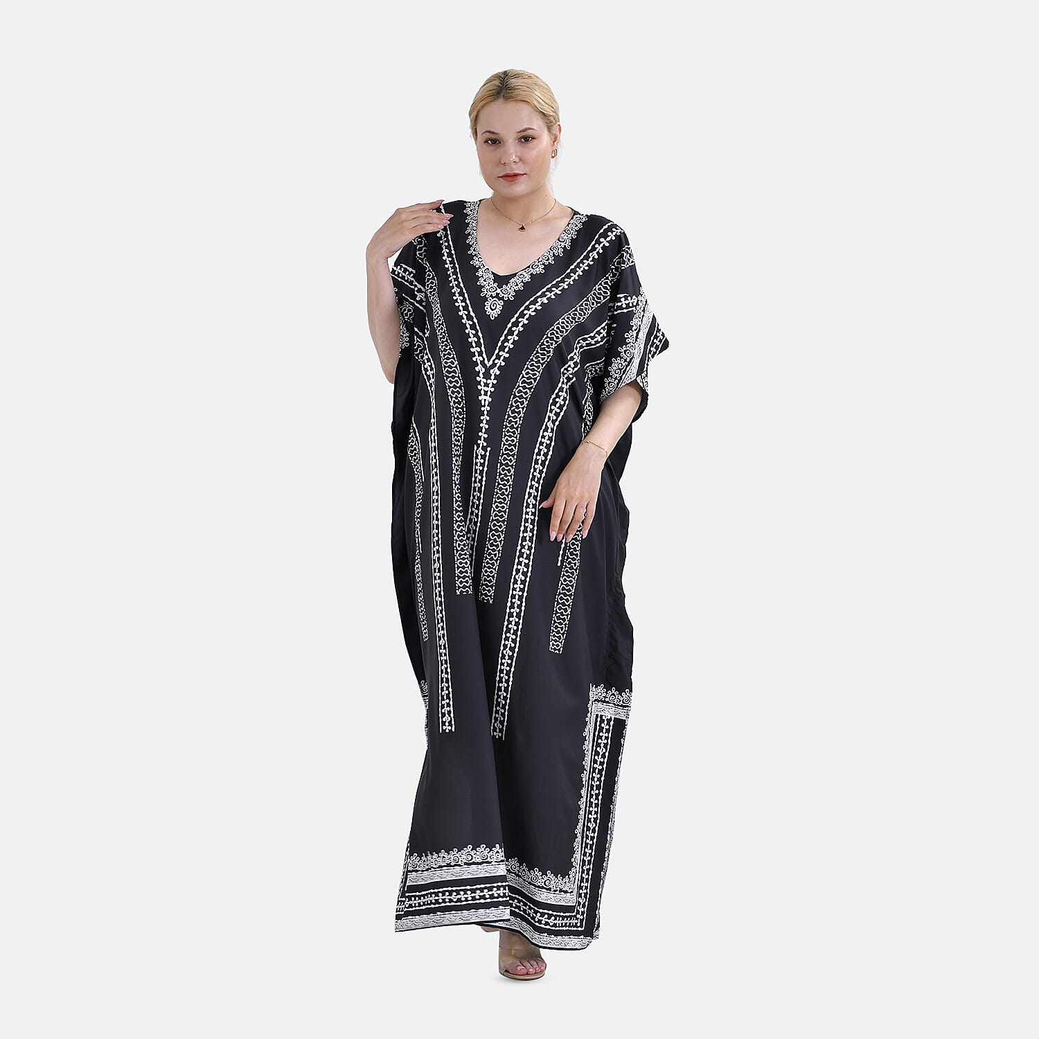 Closeout Deal Polyester Patterned Maxi  - Black & Black