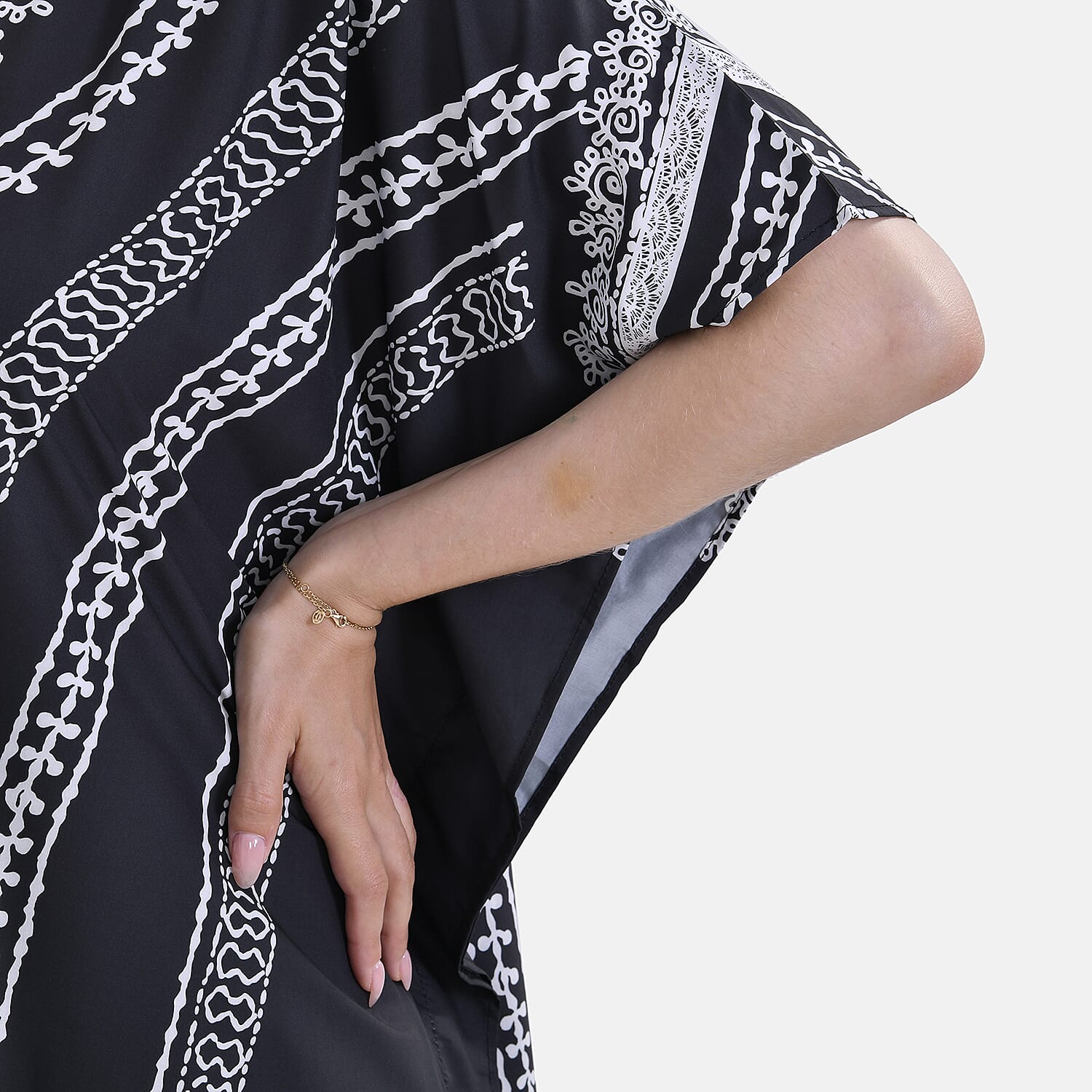 V-Neck Bikini Cover Up Dress with Side Slits and Ornate Pattern