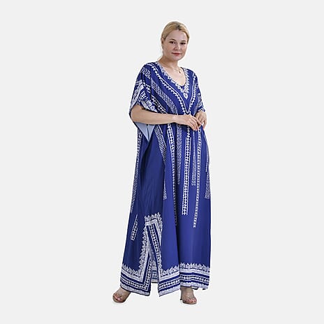 Closeout Deal V-Neck Bat-Sleeve Maxi Dress (One Size) - Blue