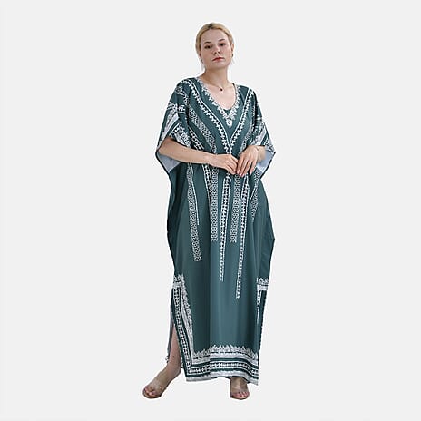 Closeout Deal V-Neck Bat-Sleeve Maxi Dress (One Size) - Green