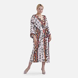Closeout Deal- Stylish Long Sleeve Bohemian Print Long Kimono (One Size) - Brown