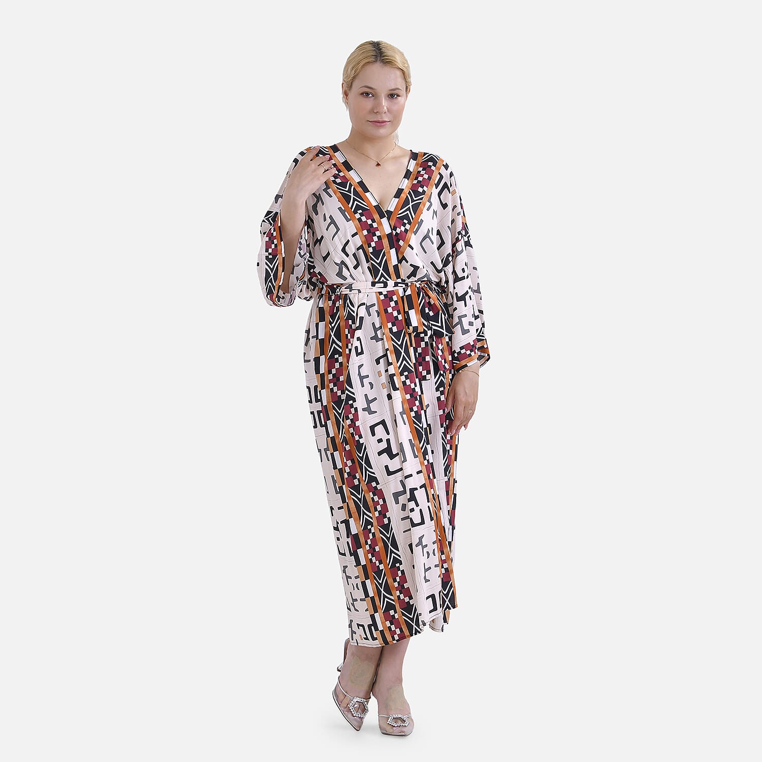 Closeout Deal- Stylish Long Sleeve Bohemian Print Long Kimono (One Size) - Brown
