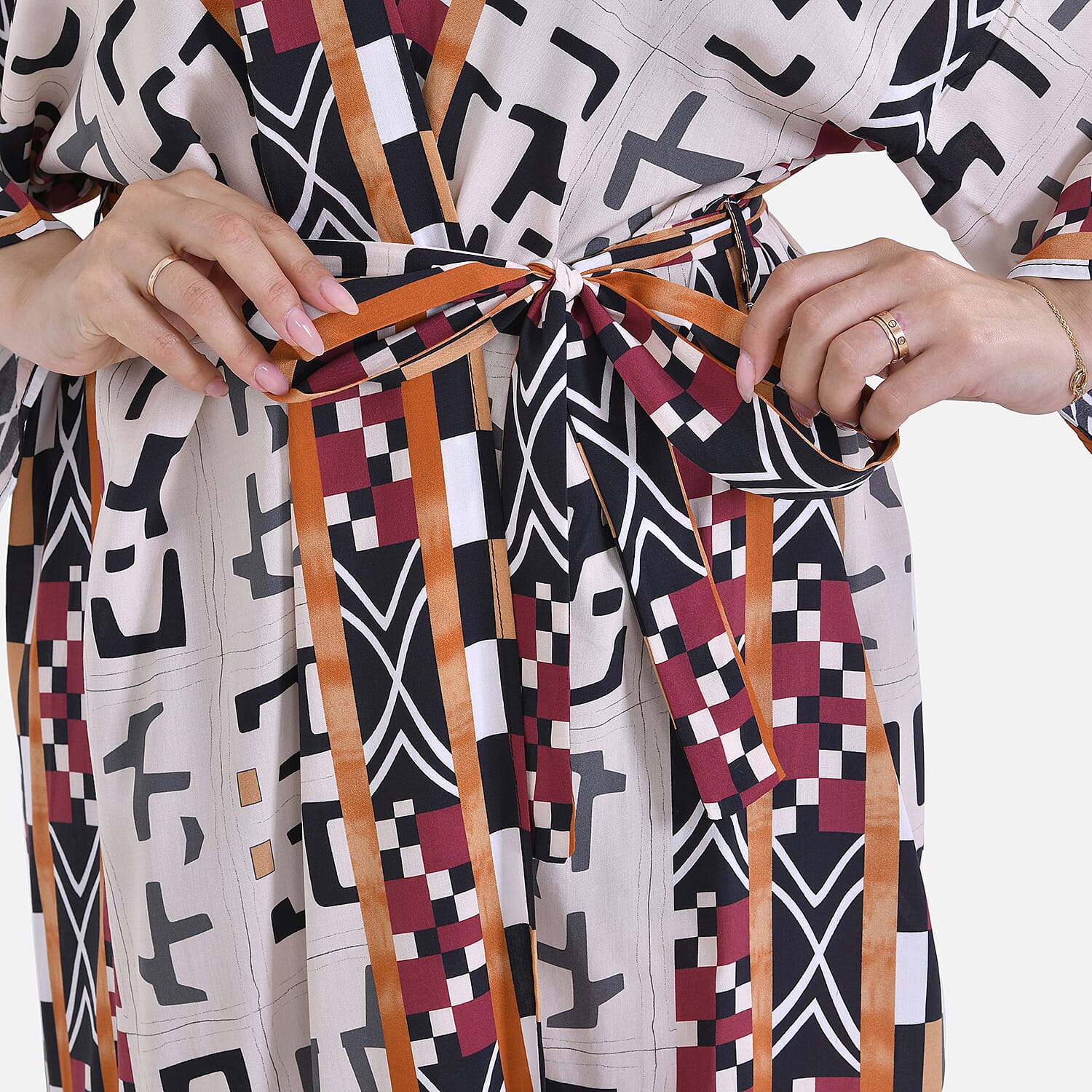 Closeout Deal- Stylish Long Sleeve Bohemian Print Long Kimono (One Size) - Brown