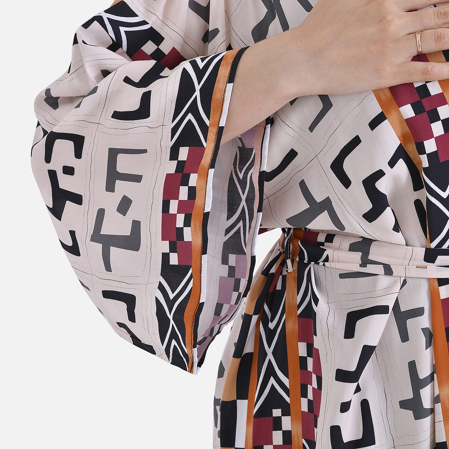 Closeout Deal- Stylish Long Sleeve Bohemian Print Long Kimono (One Size) - Brown