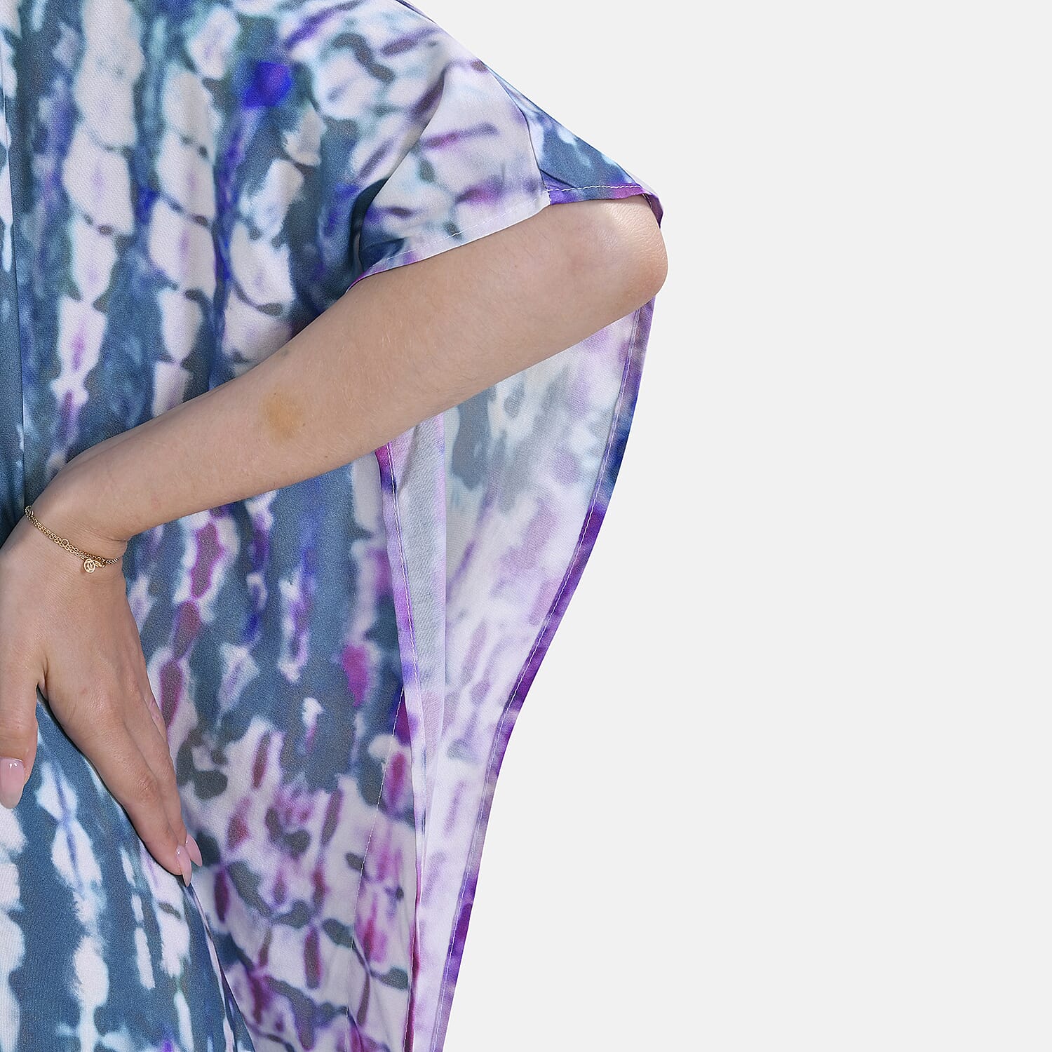 Closeout Deal  V-Neck Tie-Dye Stripe Pattern-Mid-Sleeve Dress