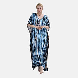 Closeout Deal  V-Neck Tie-Dye Stripe Pattern-Mid-Sleeve Dress
