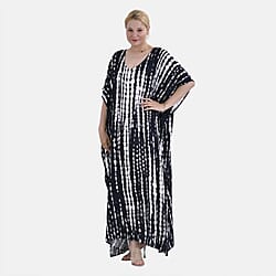 Closeout Deal  V-Neck Tie-Dye Stripe Pattern-Mid-Sleeve Dress