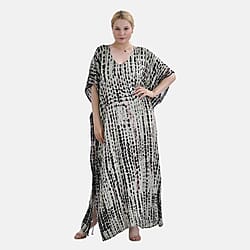 Closeout Deal  V-Neck Tie-Dye Stripe Pattern-Mid-Sleeve Dress