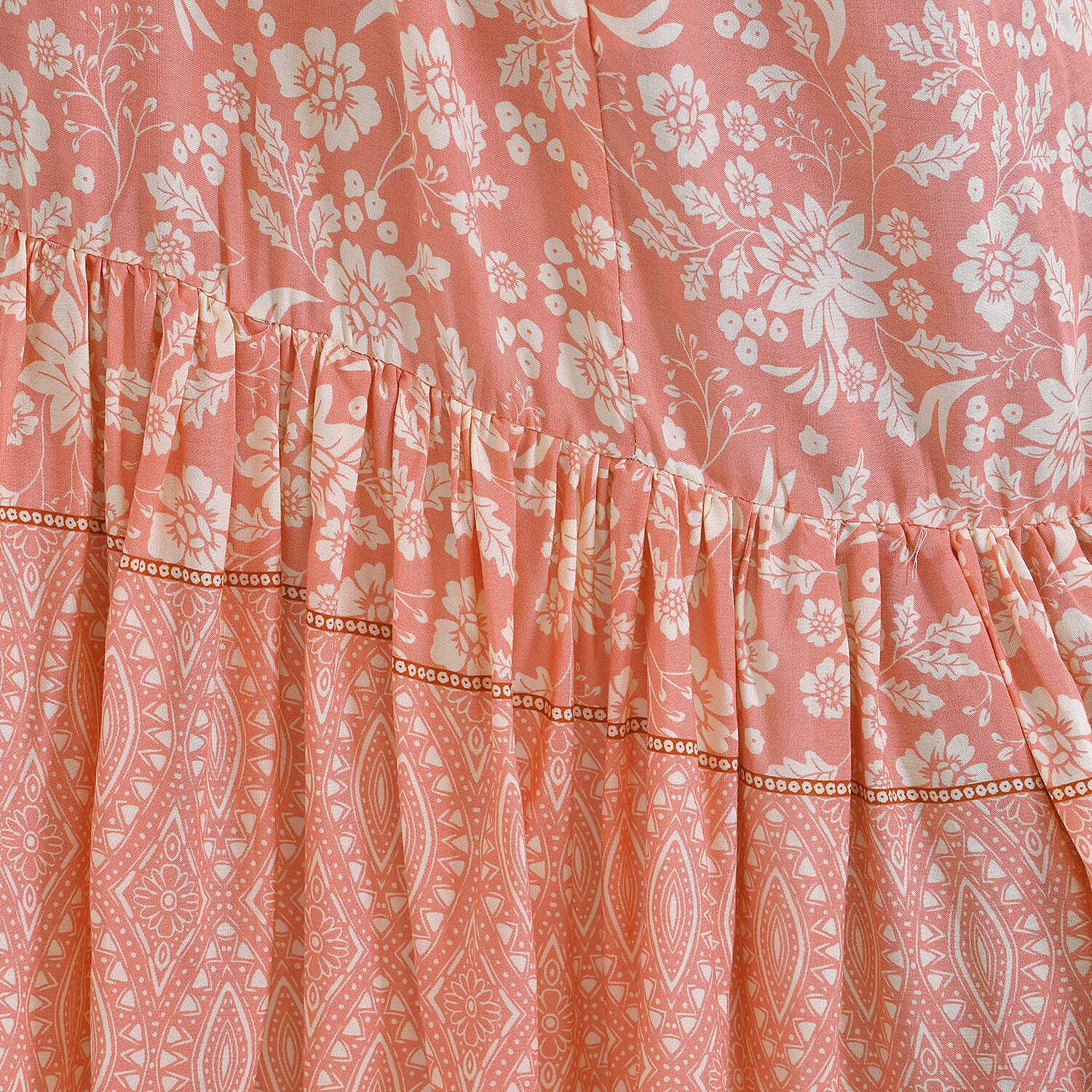 Closeout Deal Floral Printed Long Kimono With Ruffled Hem (Size 110x80 Cm) - Peach