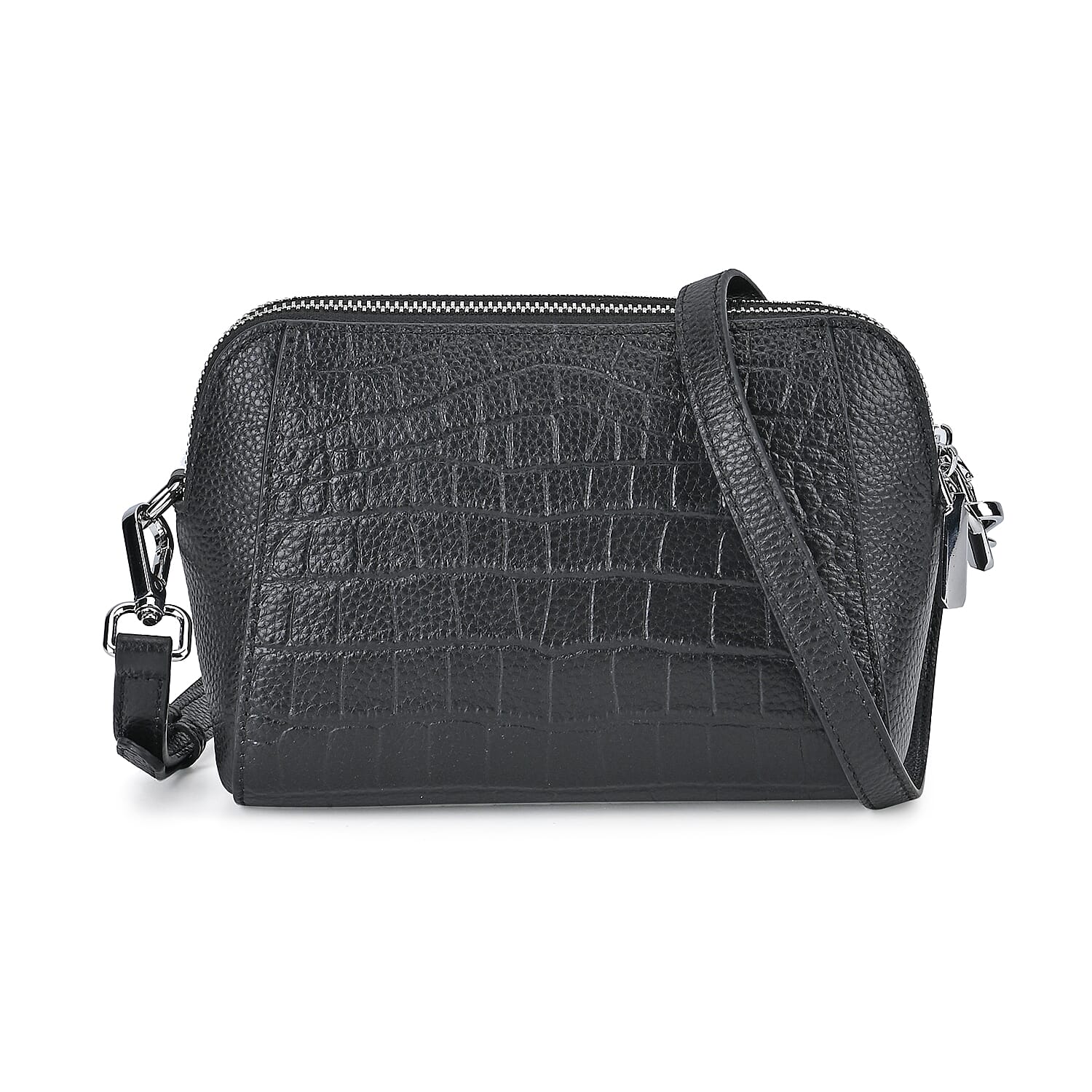 Genuine Leather Croco Embossed Crossbody Bag