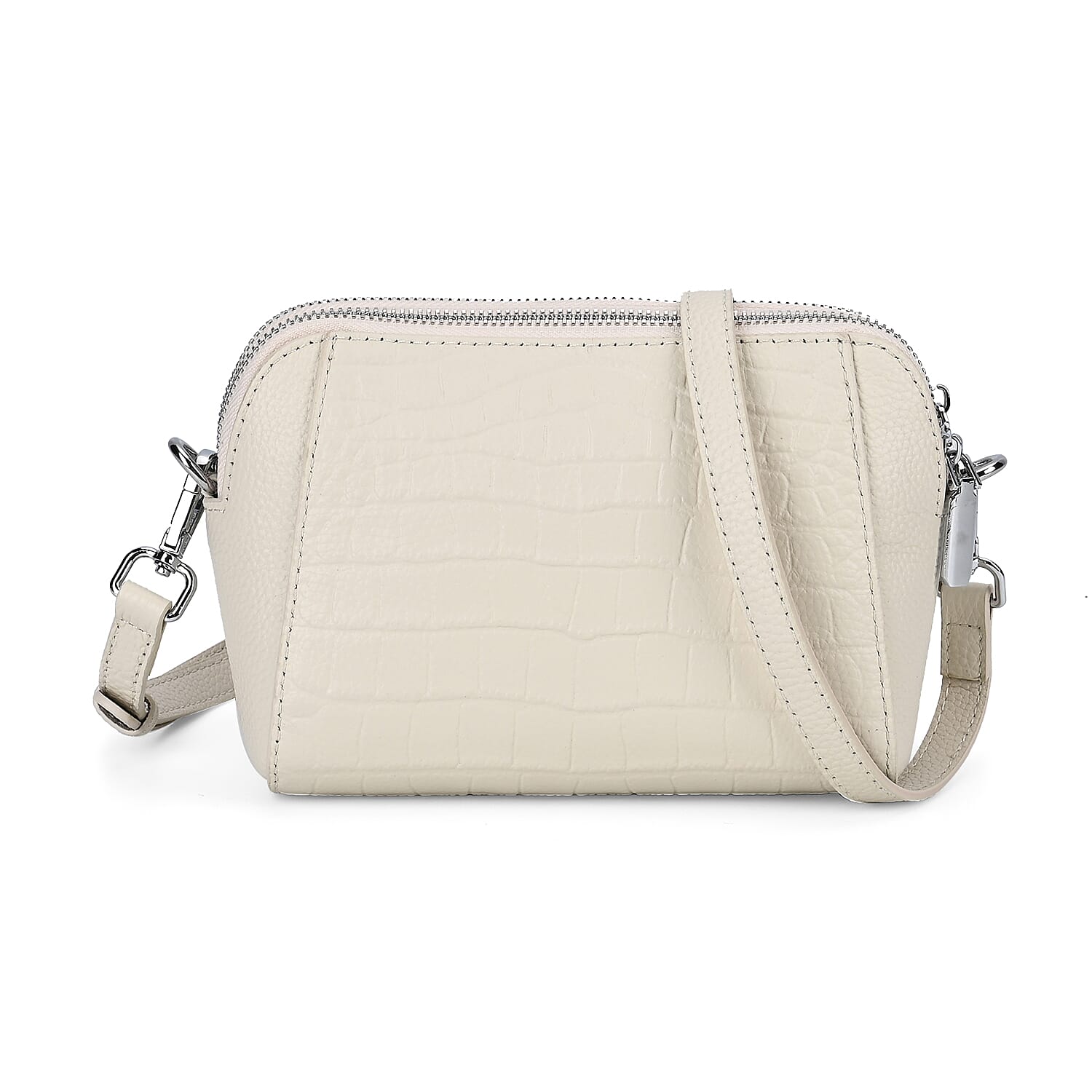 100% Genuine Leather Croco Embossed Crossbody Bag (Size 18x8x14 cm) - White