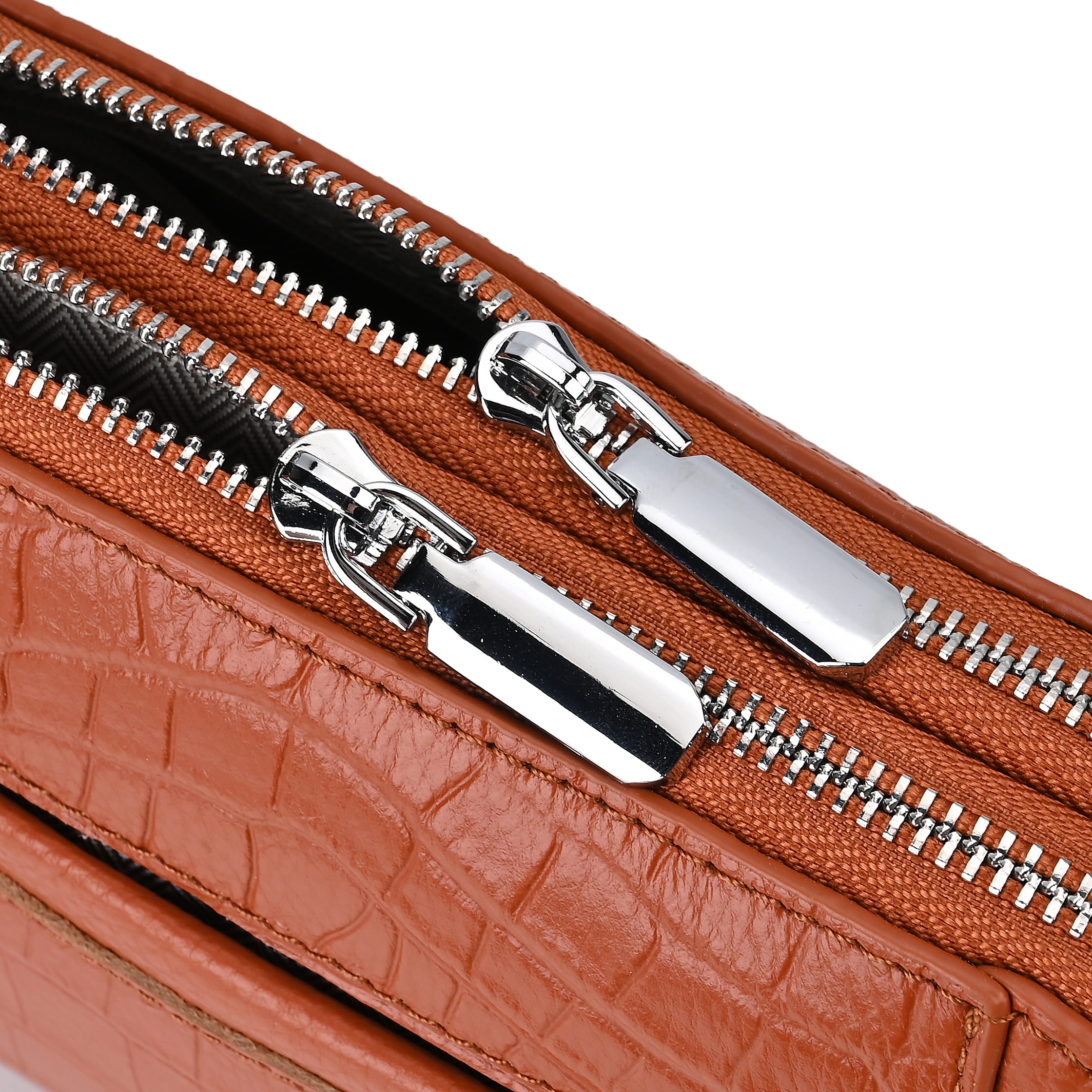 Leather Croco Embossed Crossbody Bag (Size 18x8x14 cm) - Tan