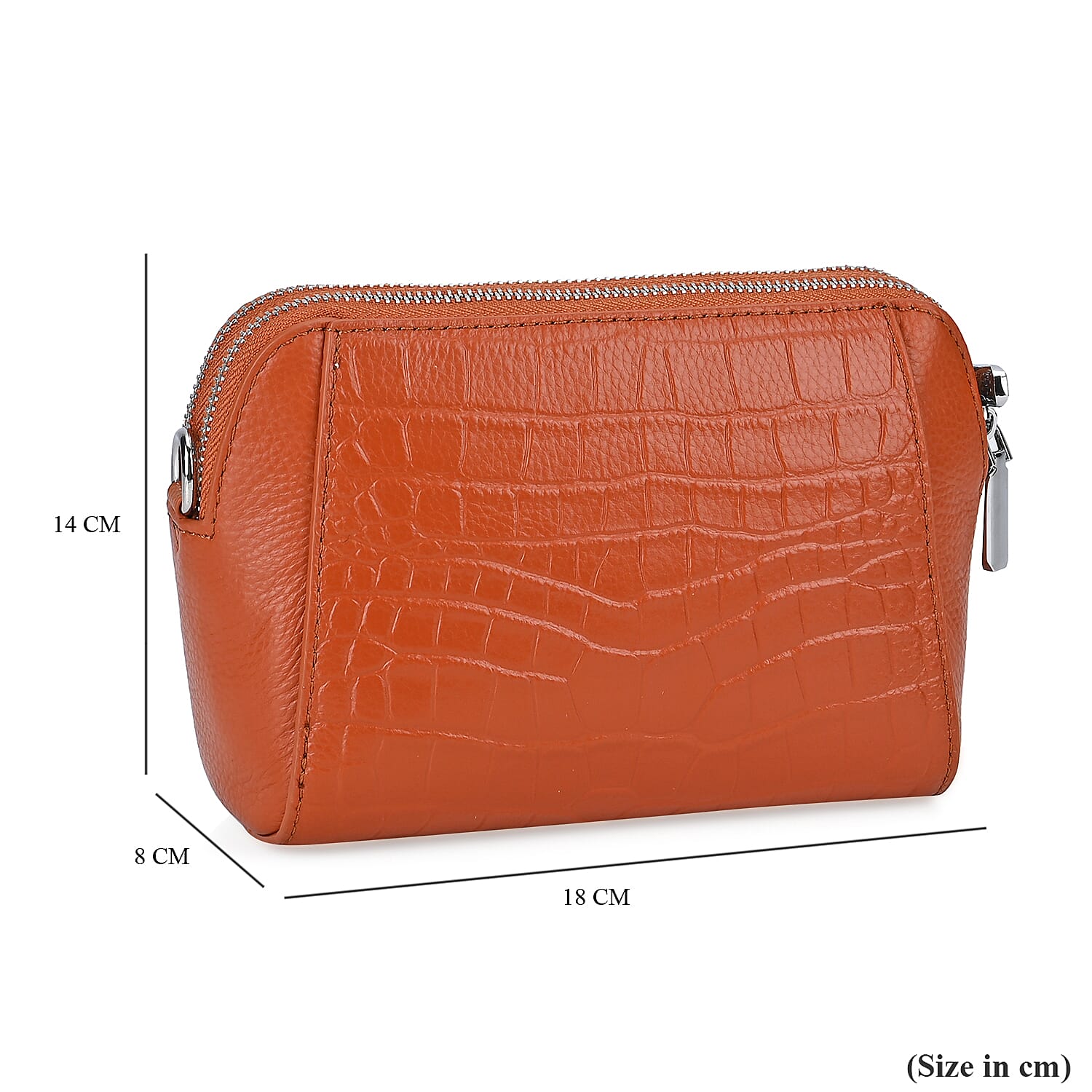 Leather Croco Embossed Crossbody Bag (Size 18x8x14 cm) - Tan