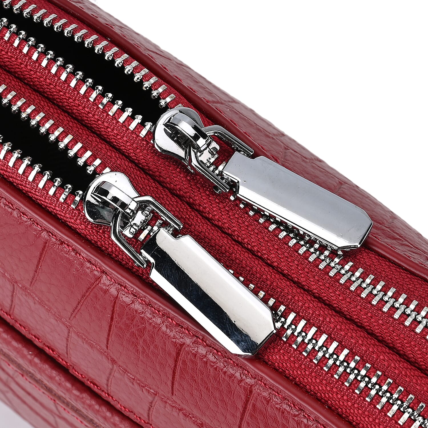 100% Genuine Leather Croco Embossed Crossbody Bag (Size 18x8x14 cm) - Burgundy