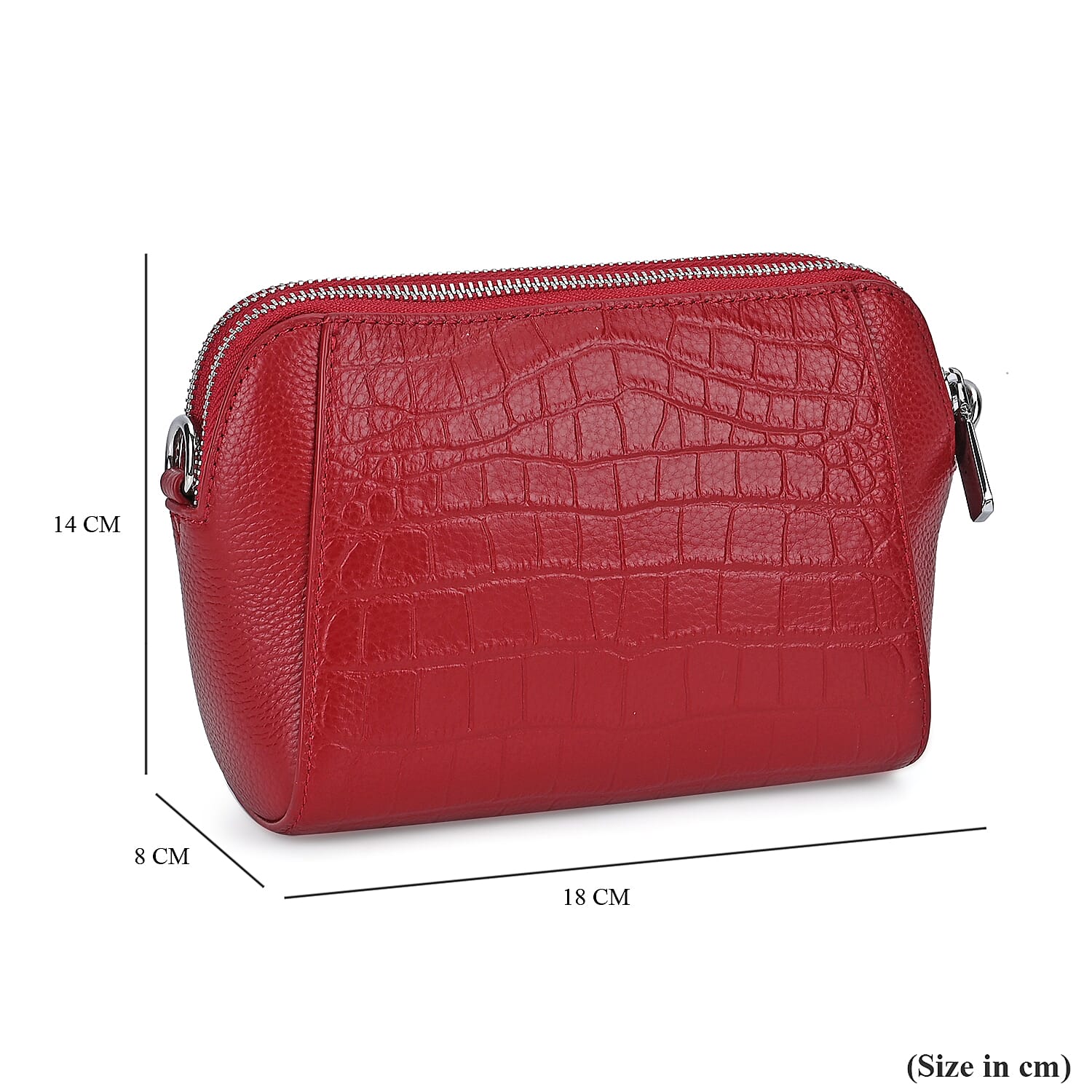 100% Genuine Leather Croco Embossed Crossbody Bag (Size 18x8x14 cm) - Burgundy
