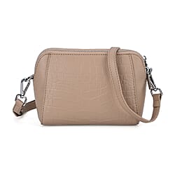 Leather Croco Embossed Crossbody Bag (Size 18x8x14 cm) - Tan