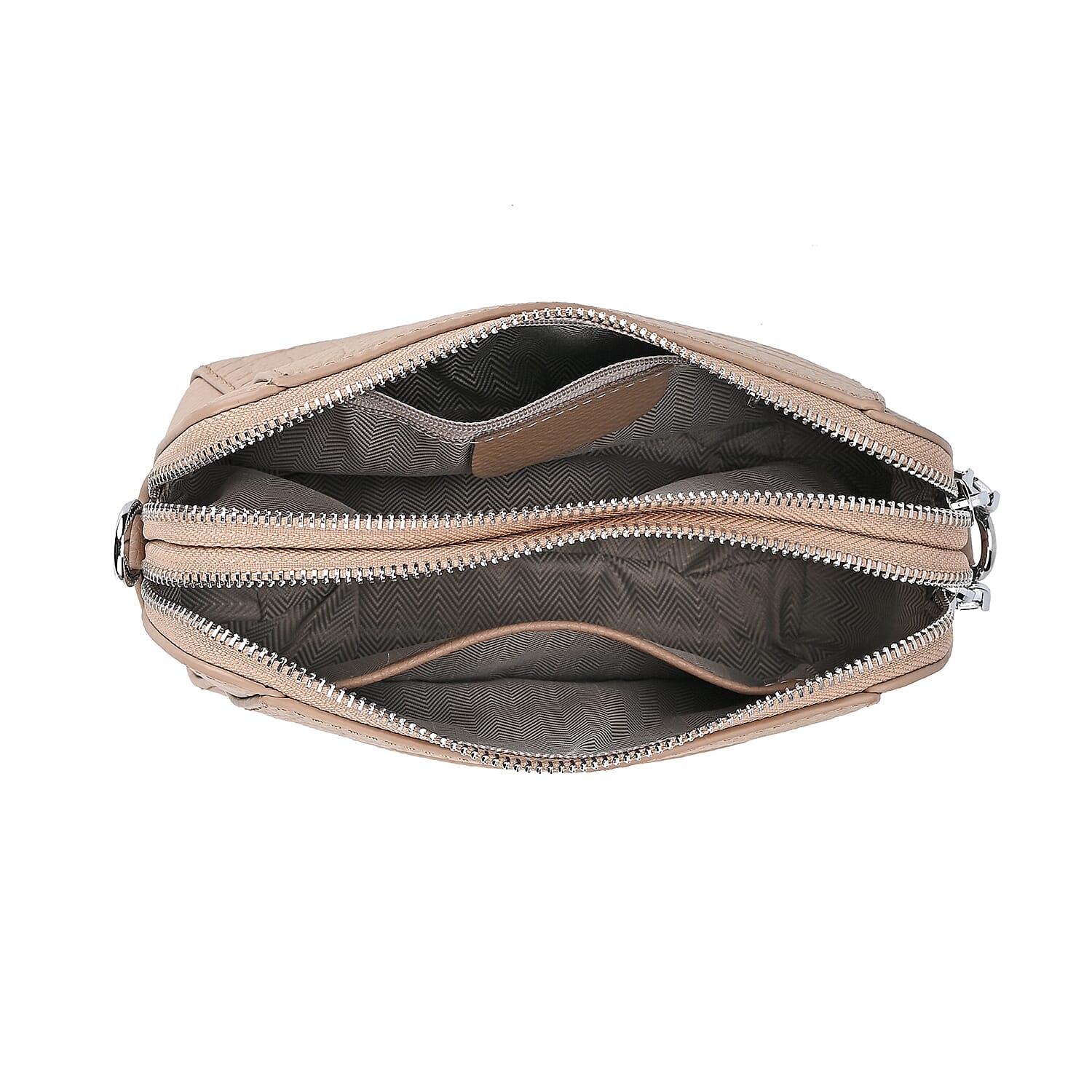 100% Genuine Leather Croco Embossed Crossbody Bag (Size 18x8x14 cm) - Beige